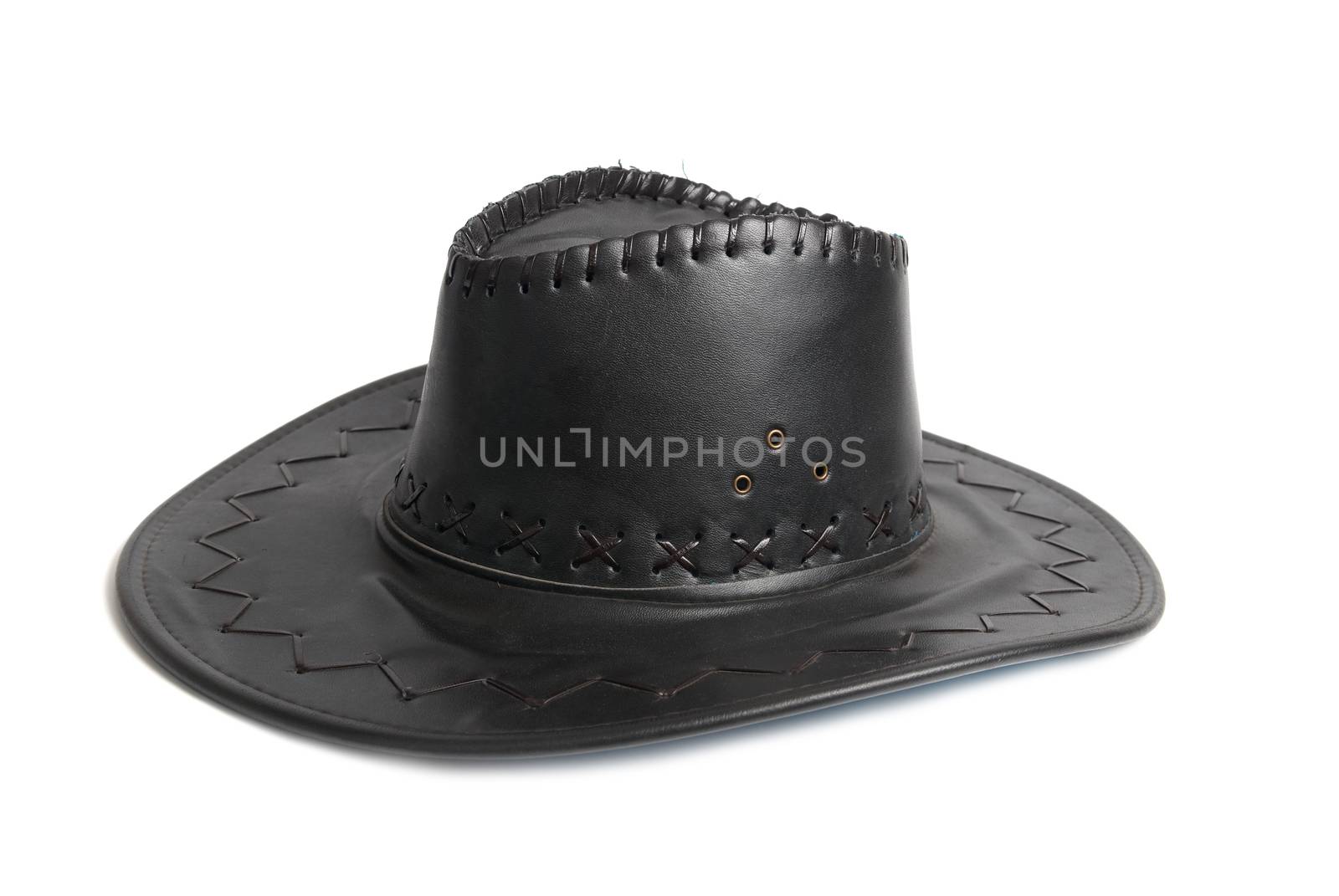 Black leather cowboy's hat isolated on white background