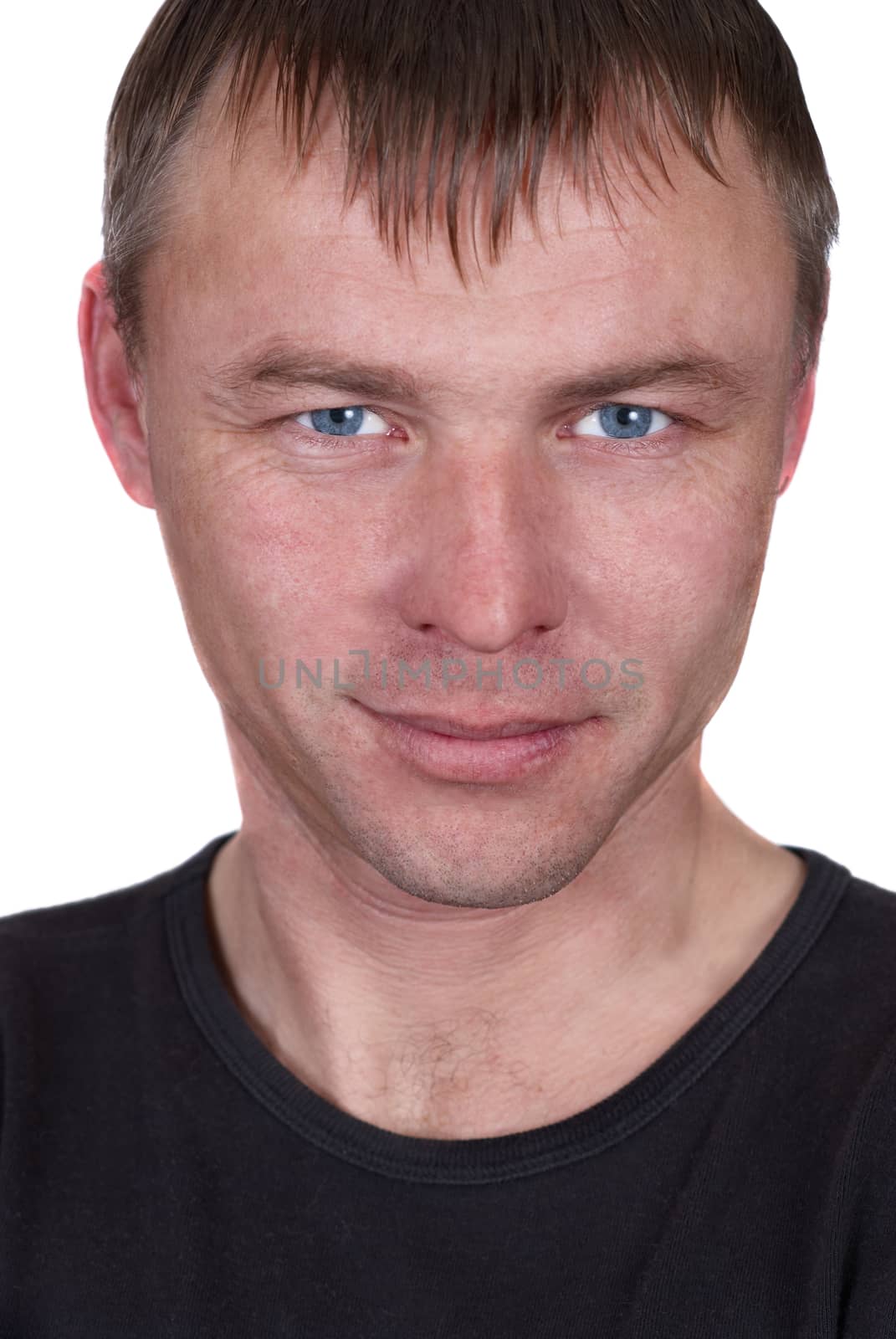 Handsome young man close up portrait on white background