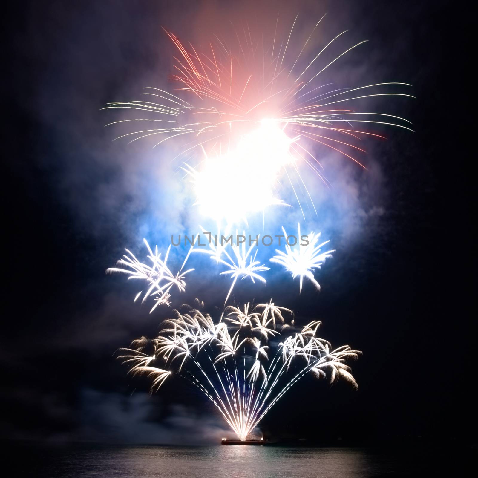 Colorful fireworks on the black sky background