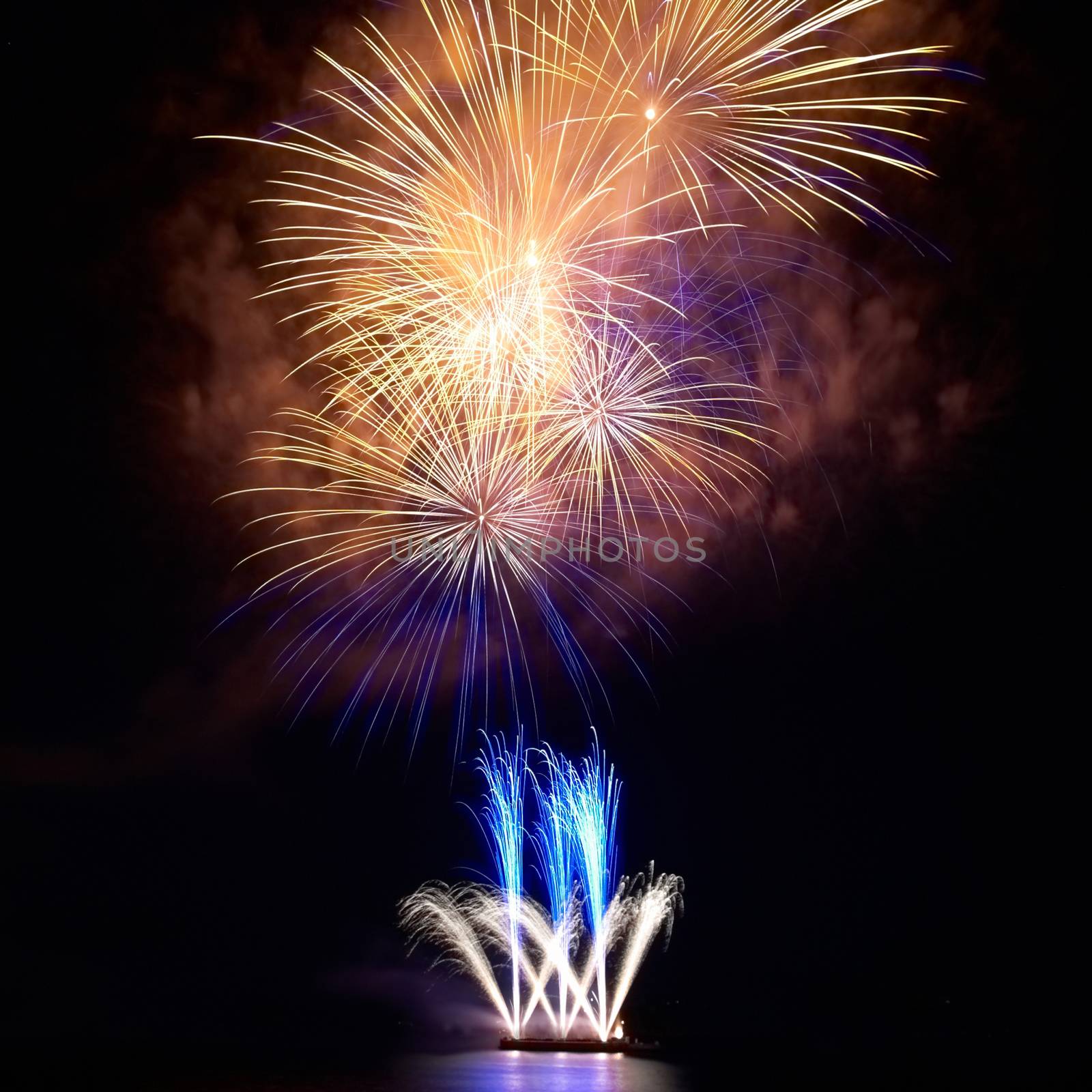 Colorful fireworks on the black sky background