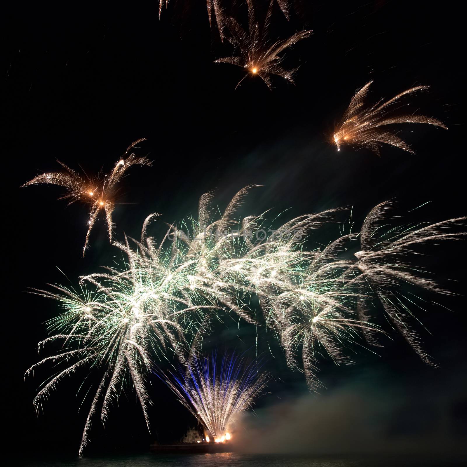 Colorful fireworks on the black sky background