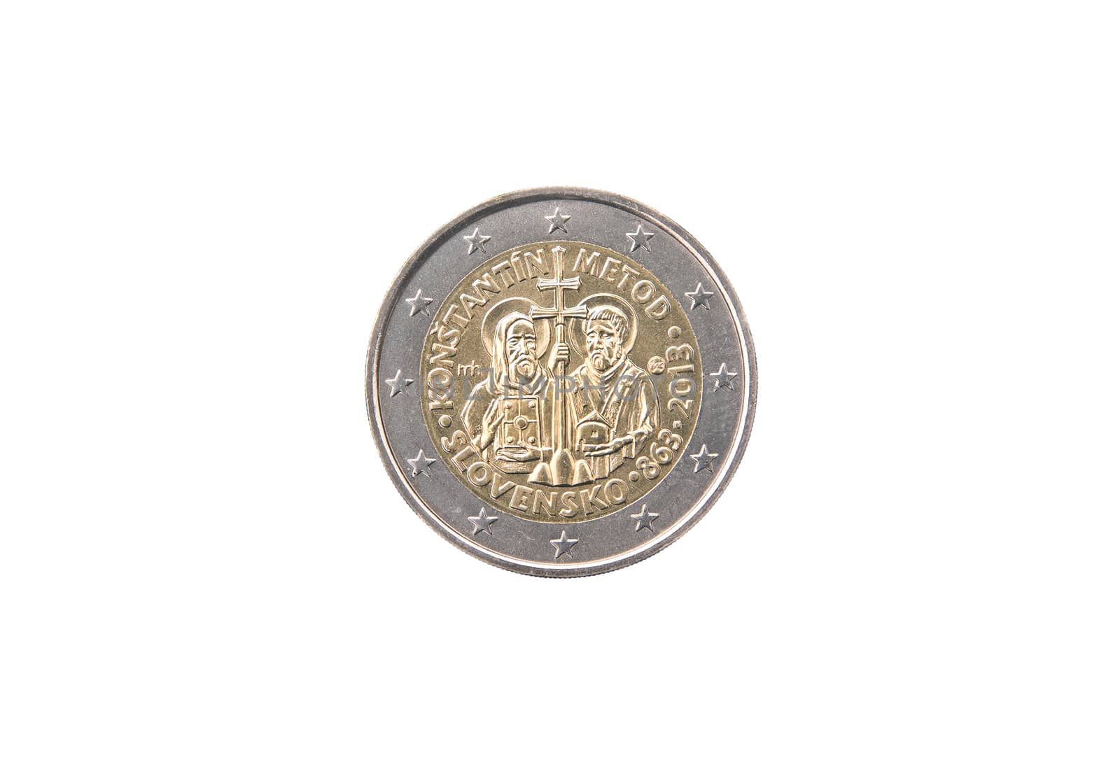 Commemorative coin of Slovakia minted in 2013 isolated on white