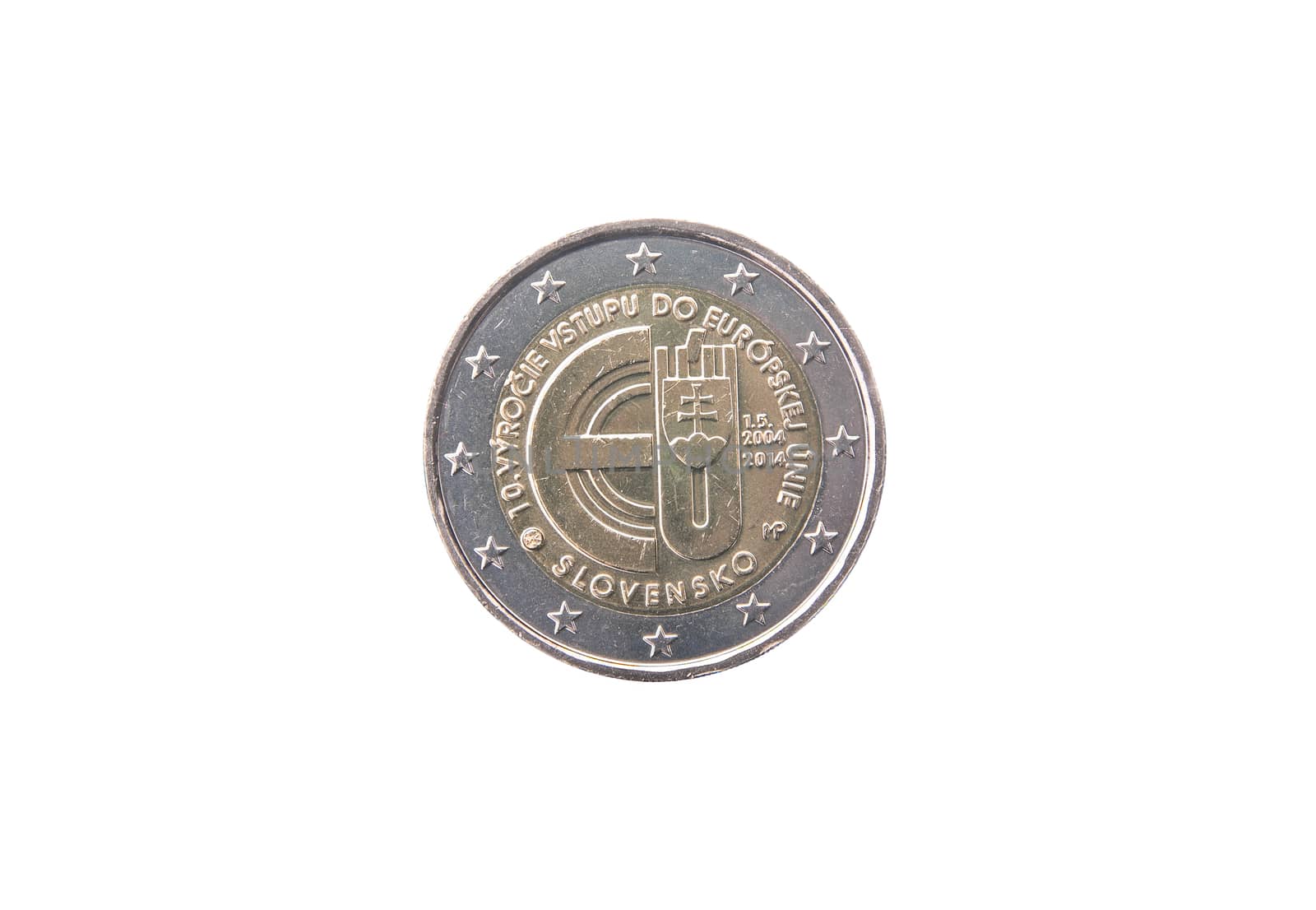 Commemorative coin of Slovakia minted in 2014 isolated on white
