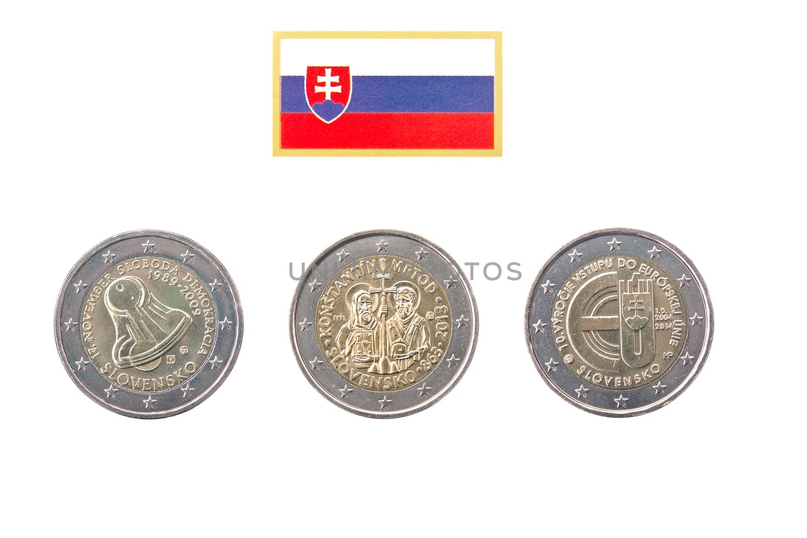 Collection of commemorative coins of Slovakia  isolated on white