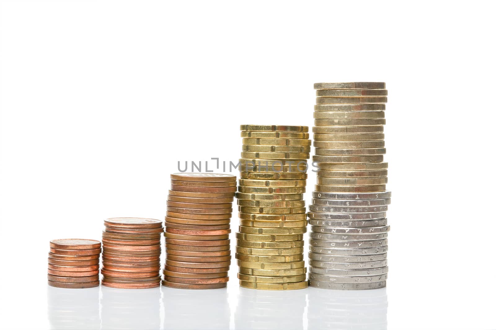 Coin columns isolated over white background