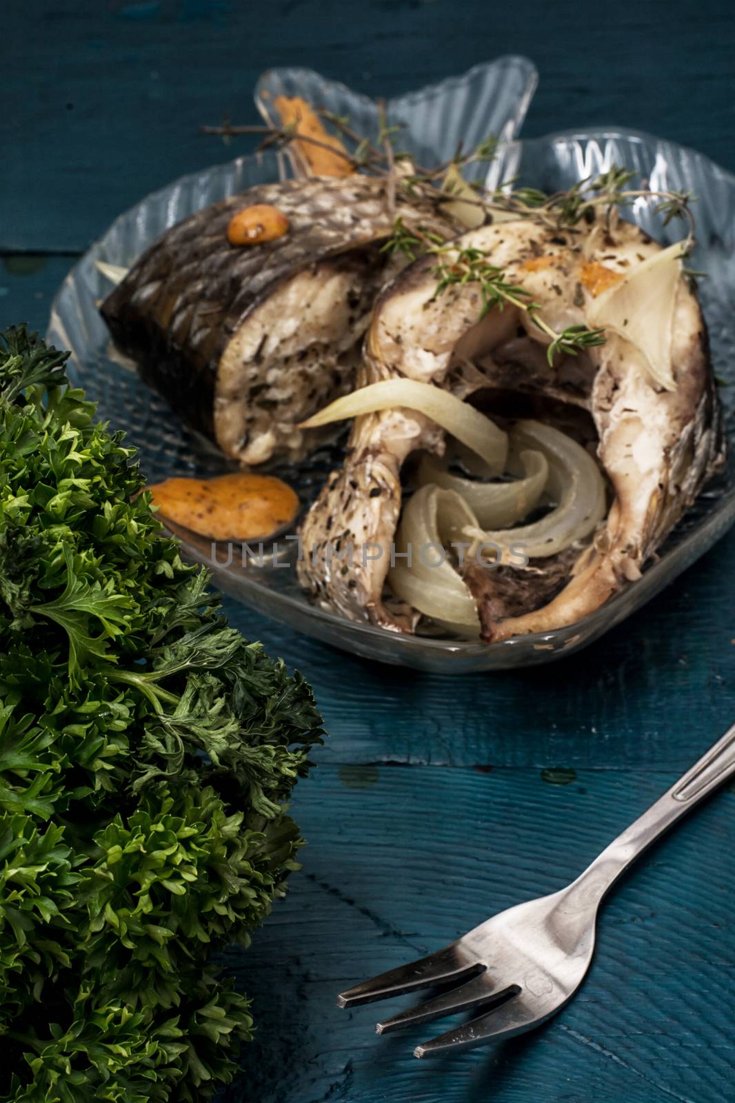 Seafood.Delicious fried fish in portions