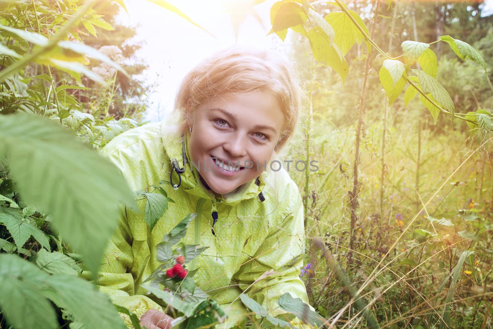 Portrait of nice young girl hanging out in the wood