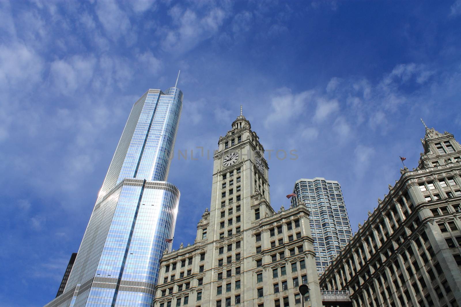 Wrigley Building and Trump Tower in Chicago.