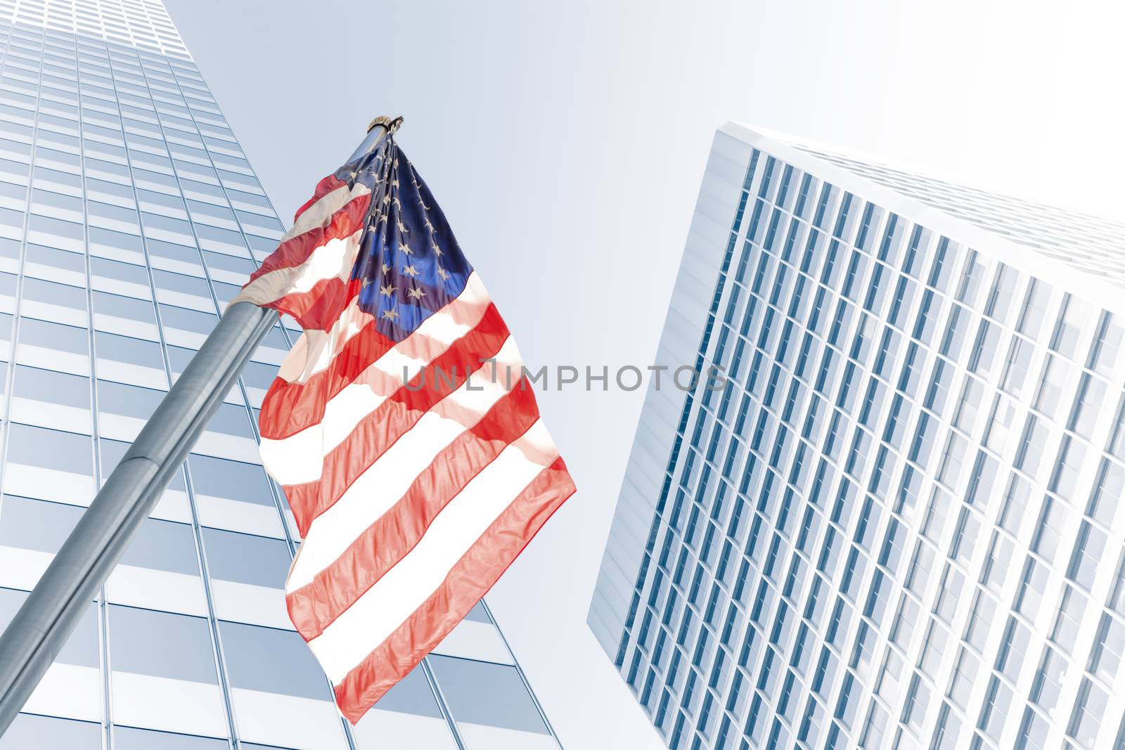 View of modern blue colored building made of glass