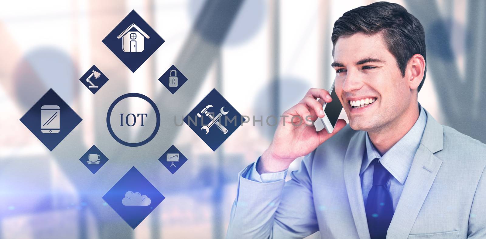 Composite image of smiling businessman using mobile phone by Wavebreakmedia