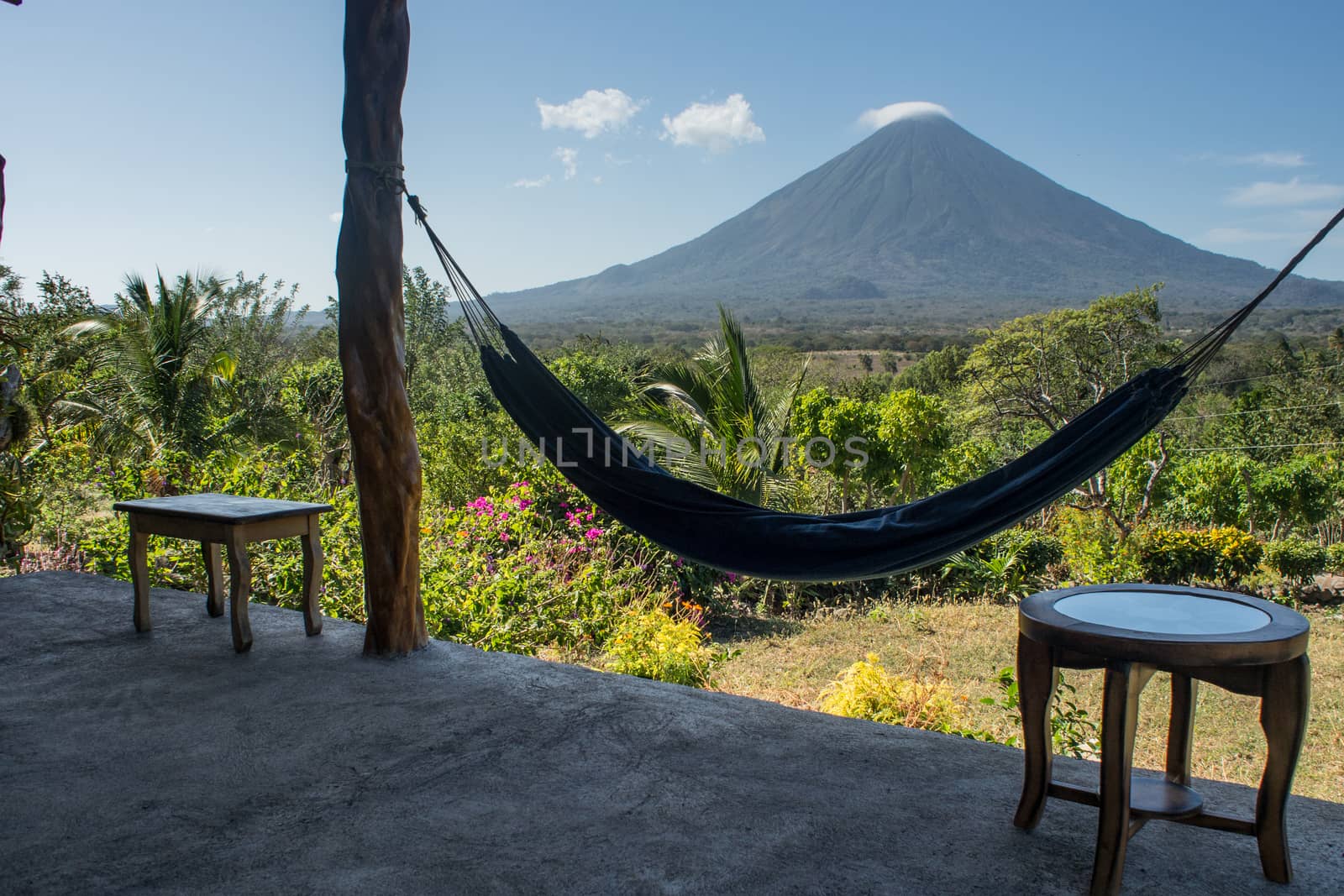 relaxing landscape showing amaca and volcano on background