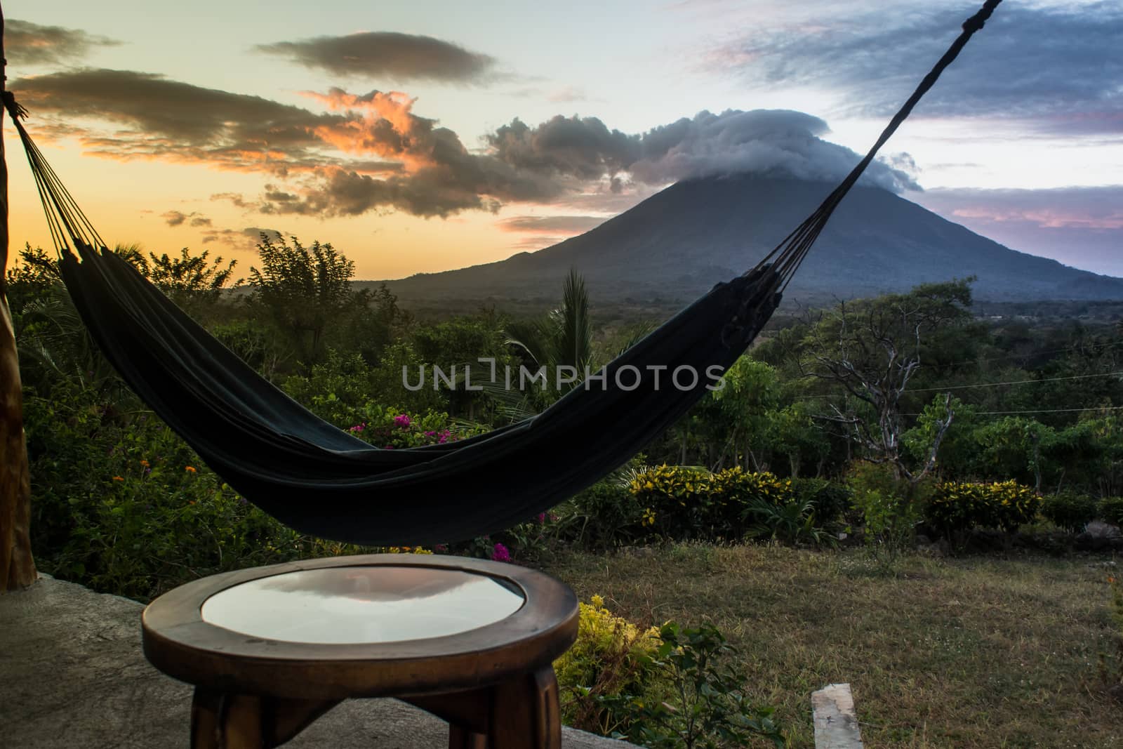 relaxing landscape showing amaca and volcano on background