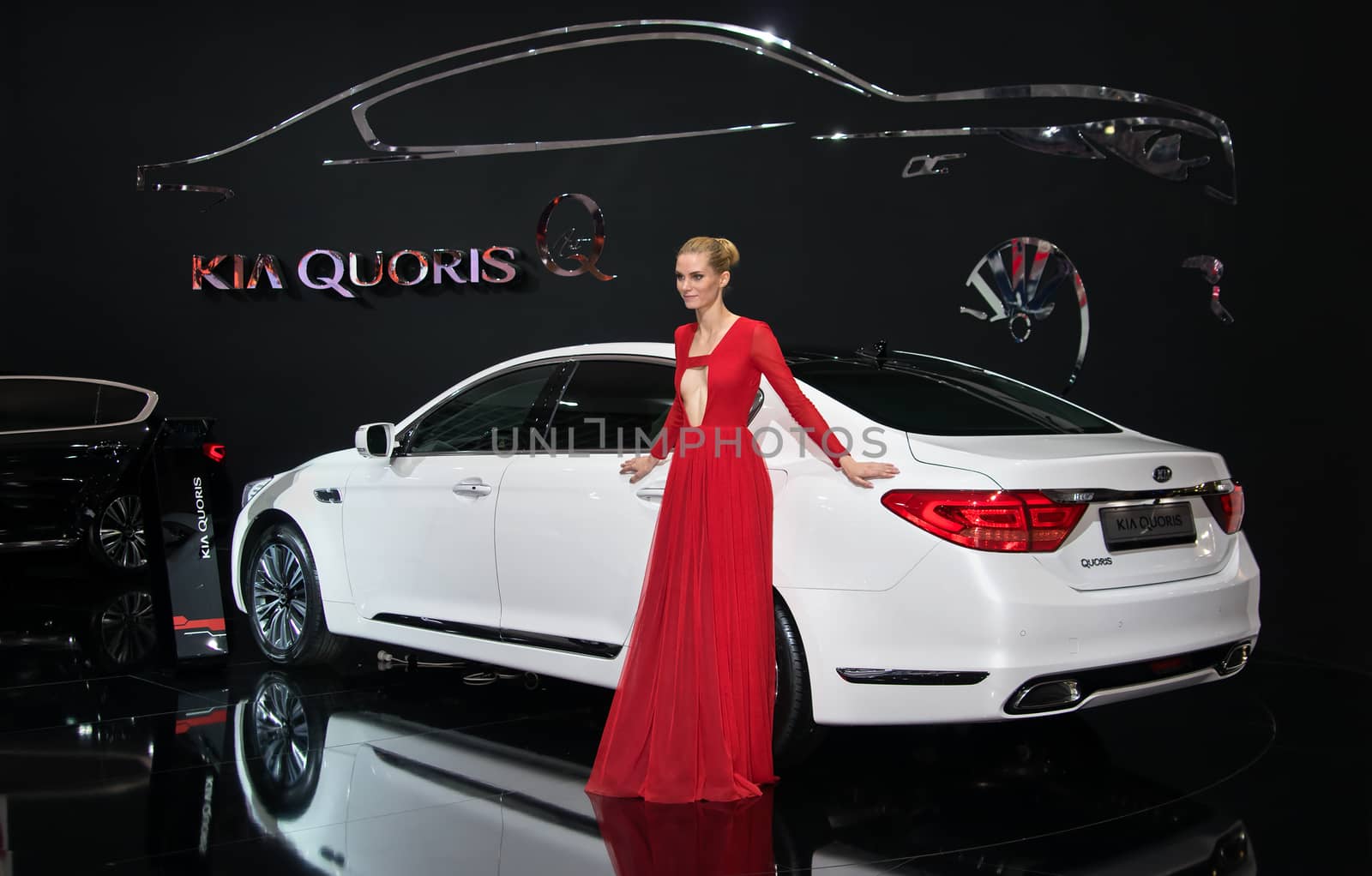 MOSCOW-SEPTEMBER 2: Kia Quoris at the Moscow International Automobile Salon on September 2, 2014 in Moscow, Russia