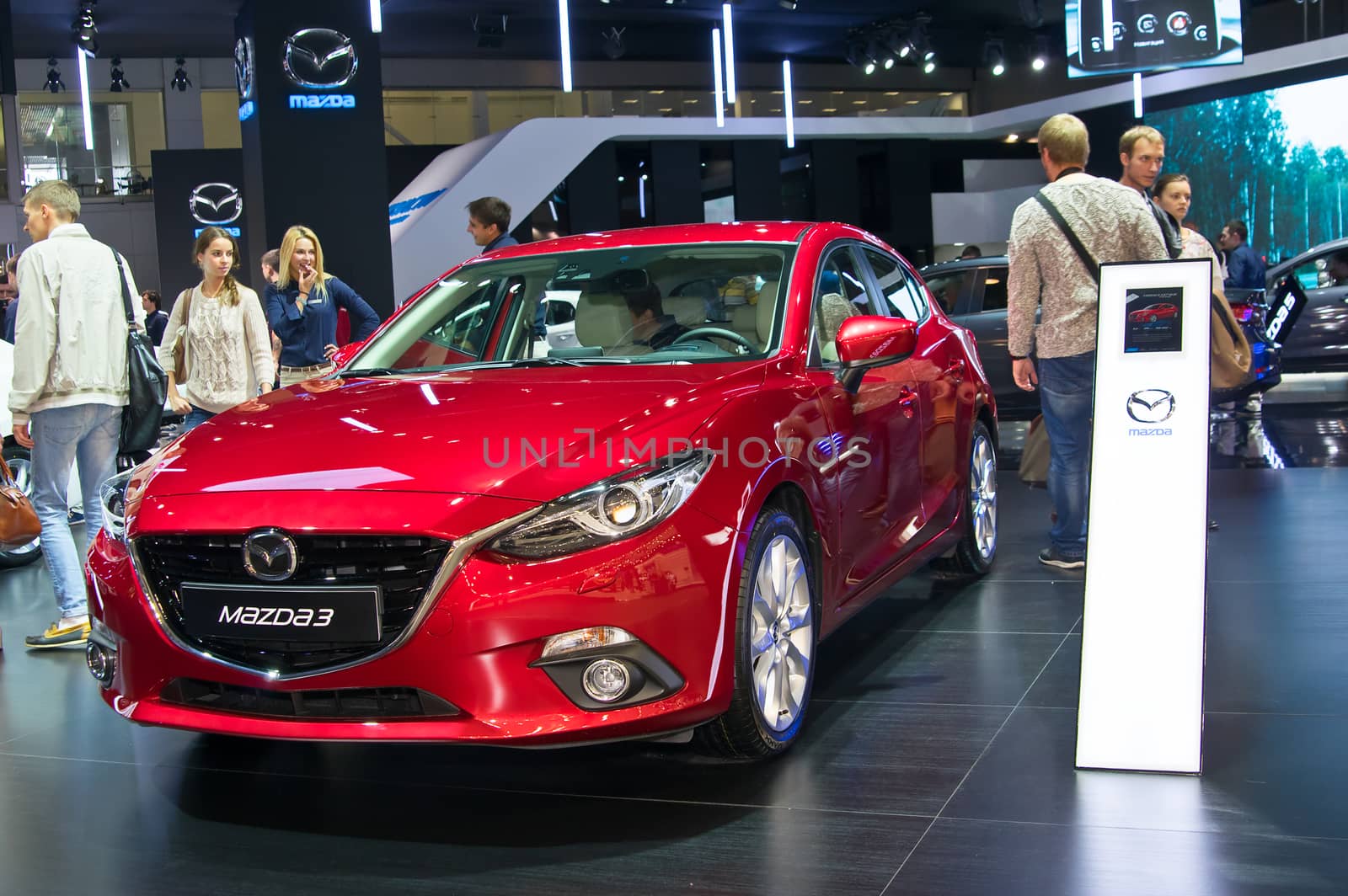 Moscow-September 2: Mazda 3 at the Moscow International Automobile Salon on September 2, 2014 in Moscow