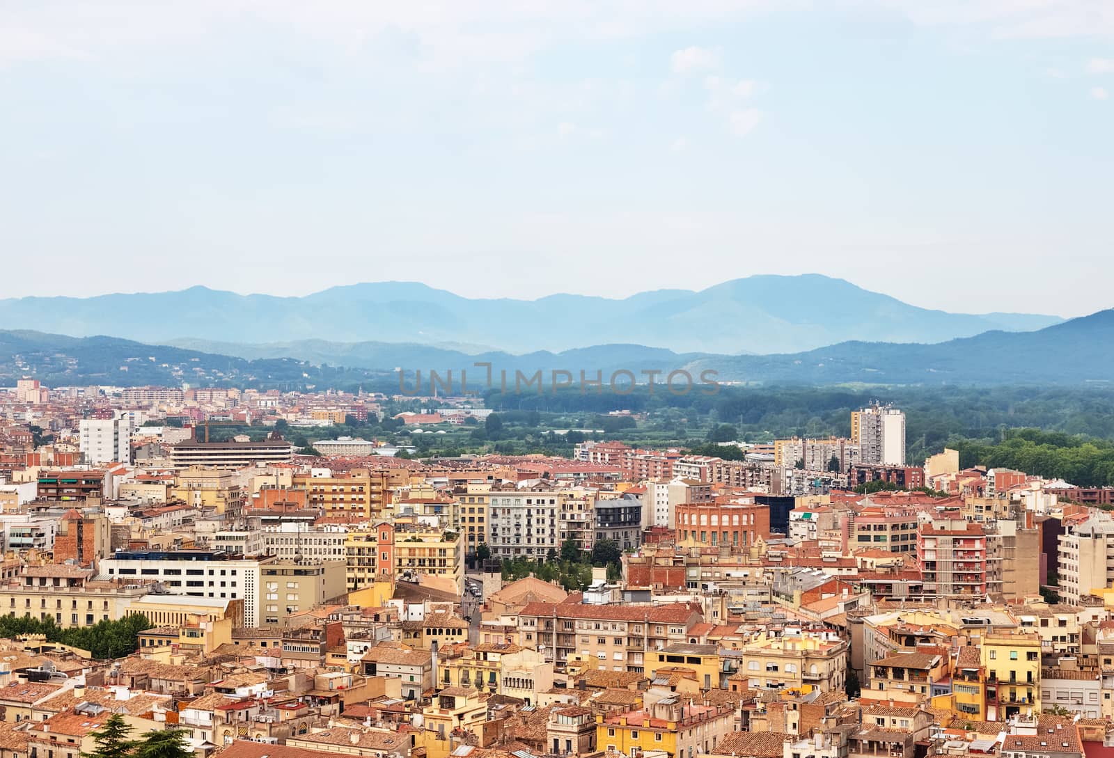 Picturesque city of Girona surrounded by mountains. Catalonia, Spain.