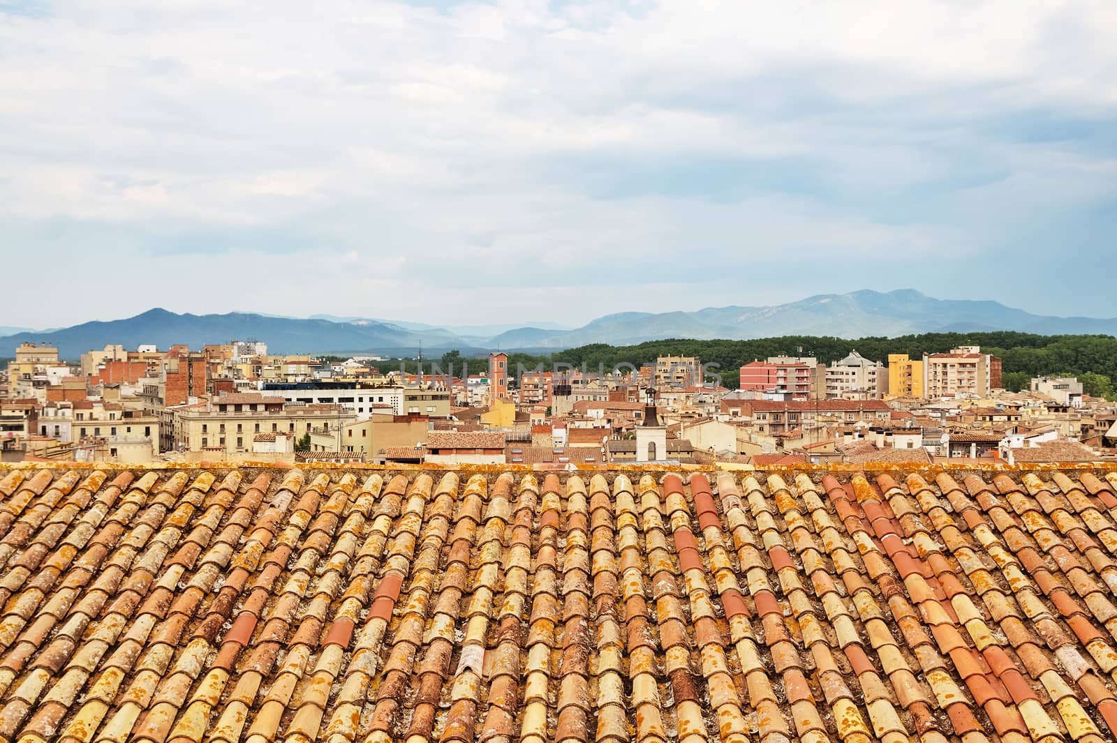 Colorful tiled rooftops of Girona. Catalonia, Spain.