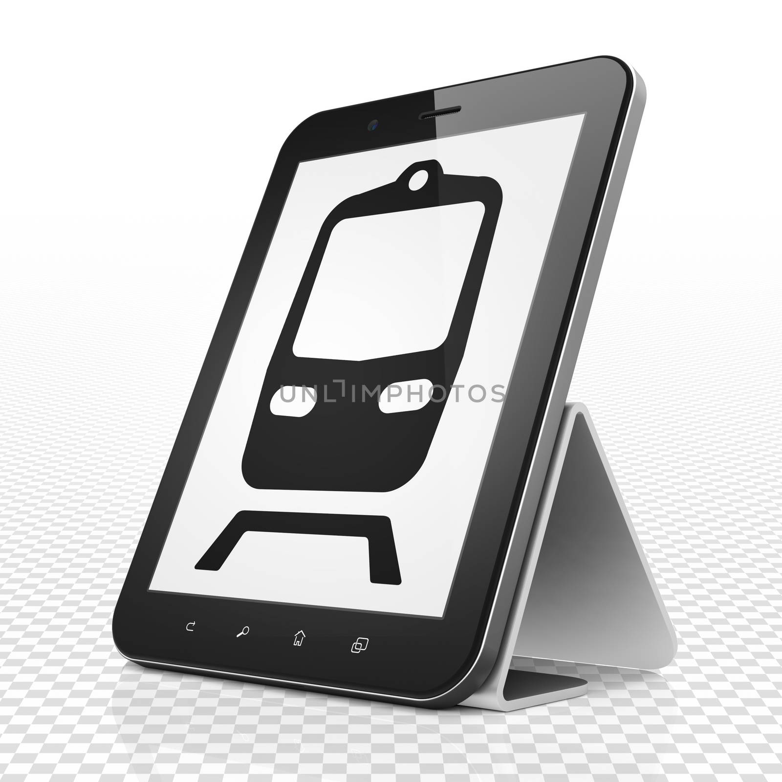 Tourism concept: Tablet Computer with black Train icon on display