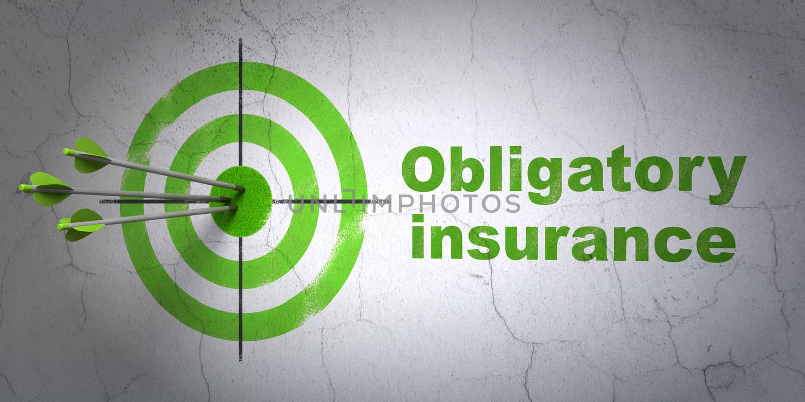 Success Insurance concept: arrows hitting the center of target, Green Obligatory Insurance on wall background