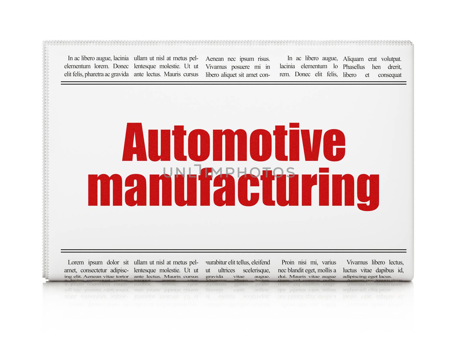 Industry concept: newspaper headline Automotive Manufacturing on White background, 3d render