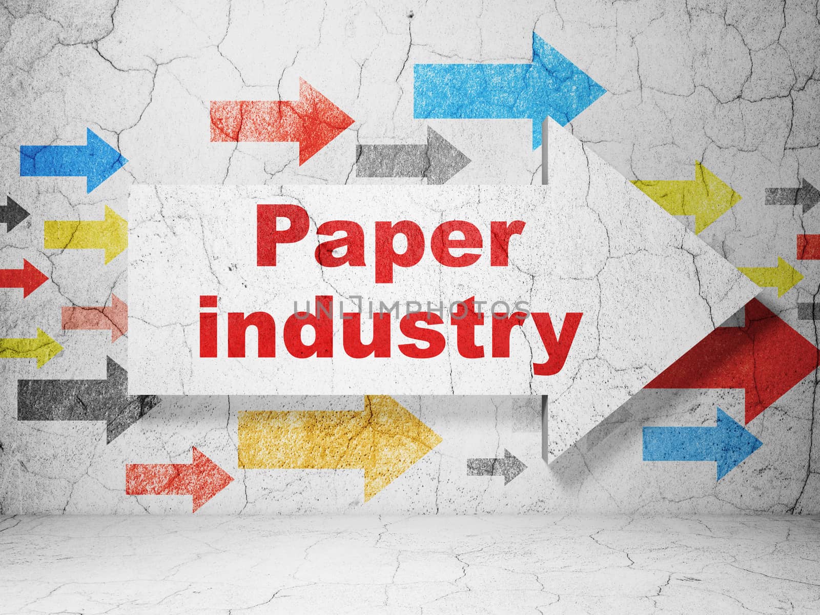 Industry concept:  arrow with Paper Industry on grunge textured concrete wall background