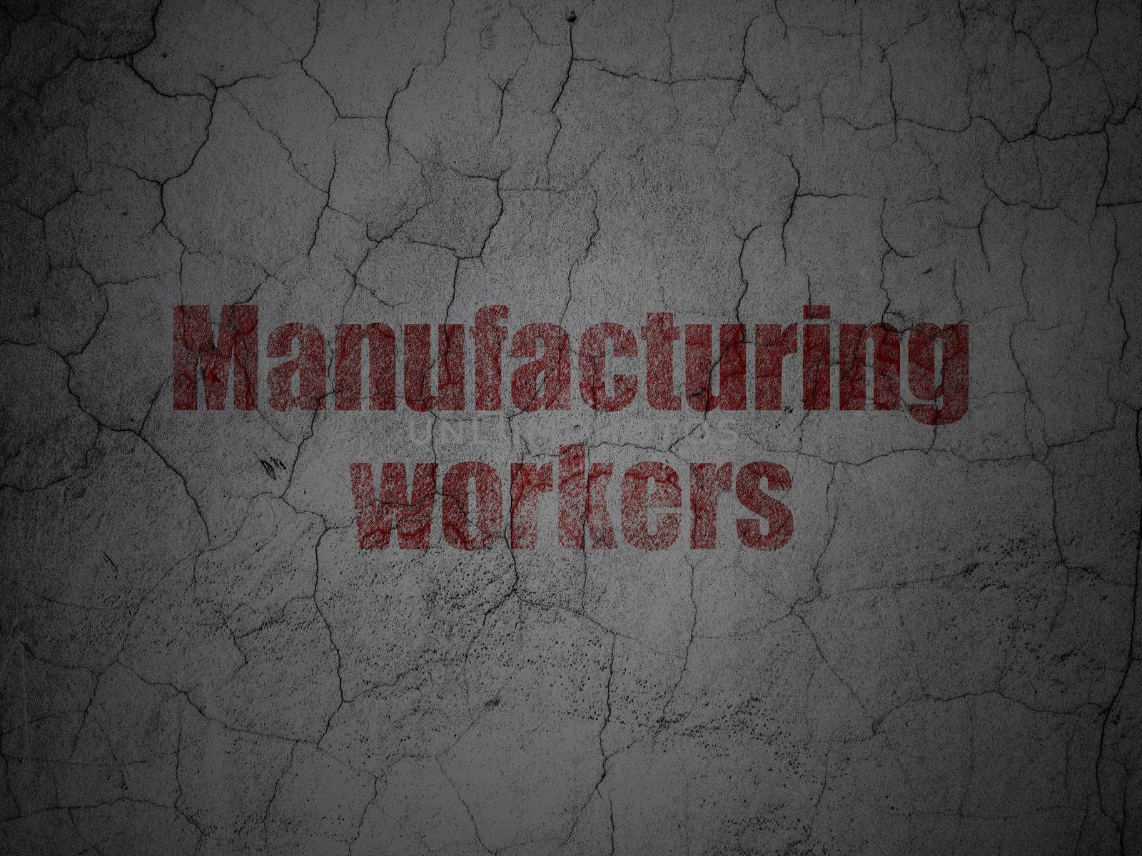 Manufacuring concept: Red Manufacturing Workers on grunge textured concrete wall background