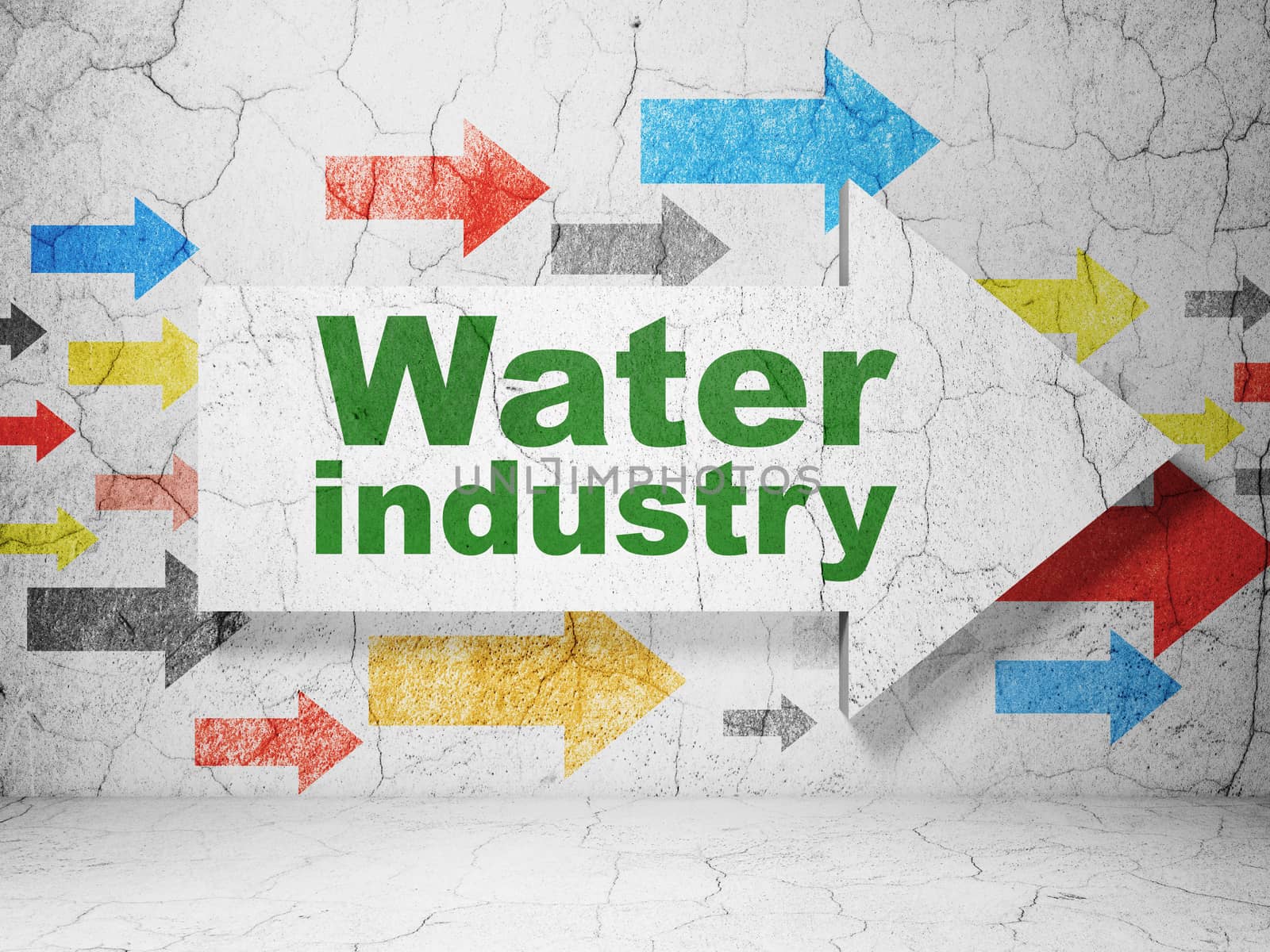 Industry concept:  arrow with Water Industry on grunge textured concrete wall background