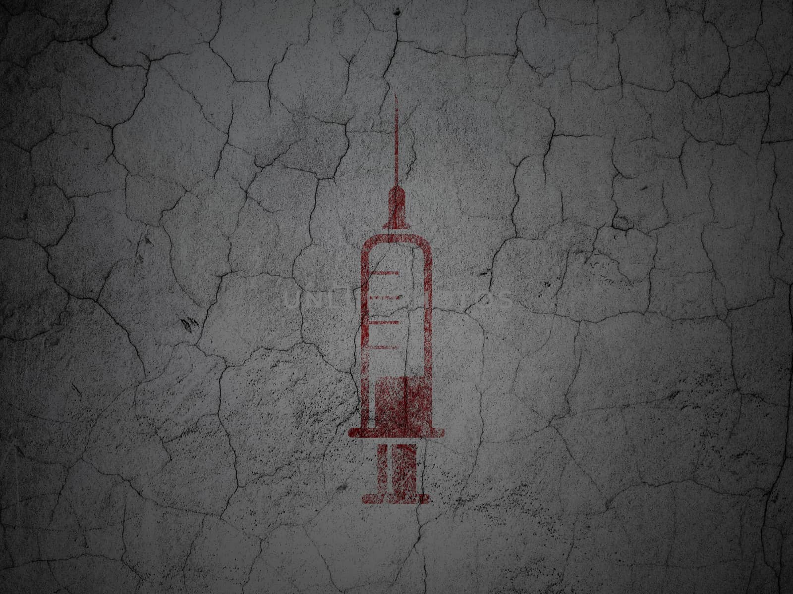 Healthcare concept: Red Syringe on grunge textured concrete wall background