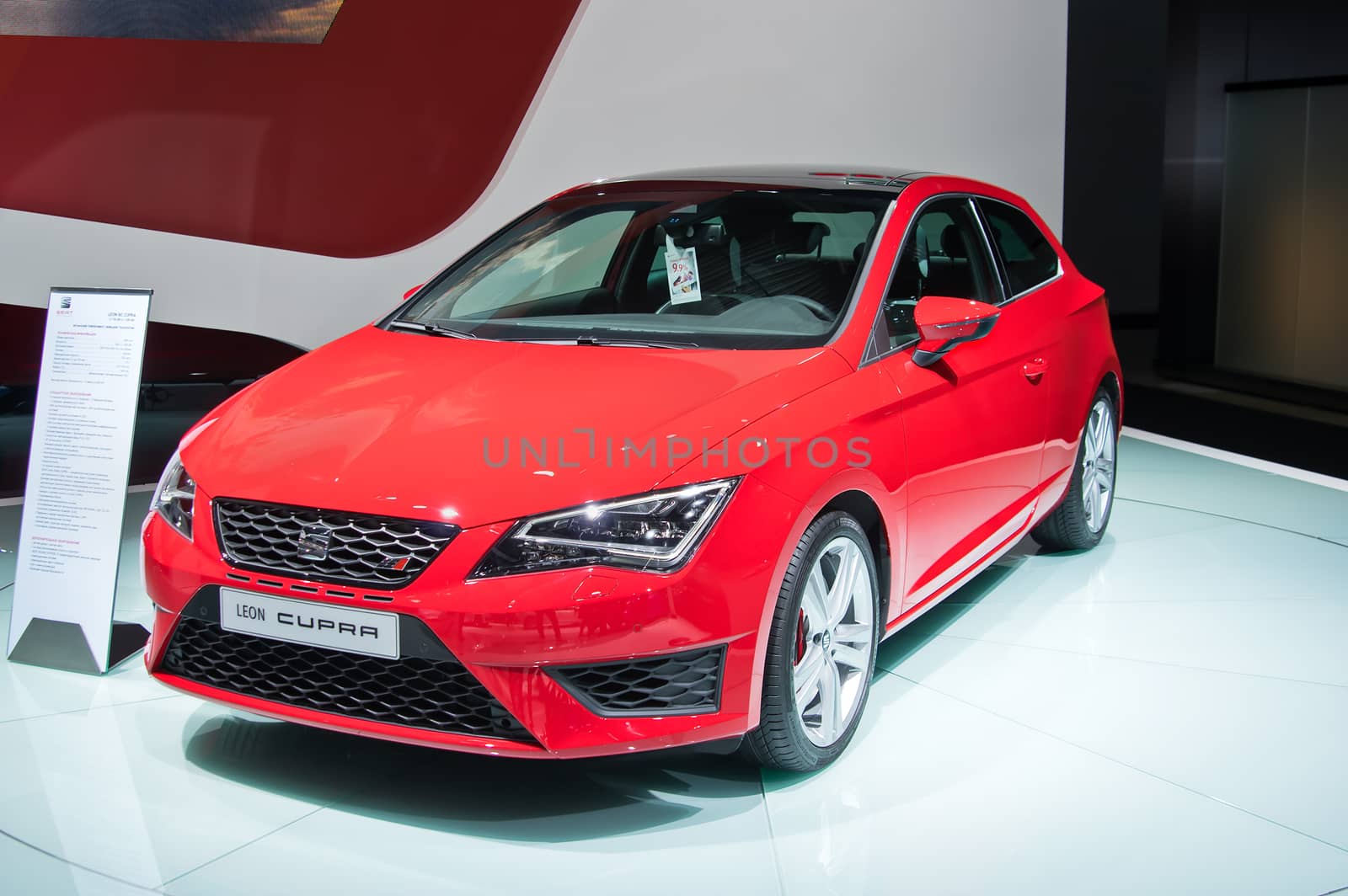 MOSCOW-SEPTEMBER 2: Seat Leon Cupra at the Moscow International Automobile Salon on September 2, 2014 in Moscow, Russia