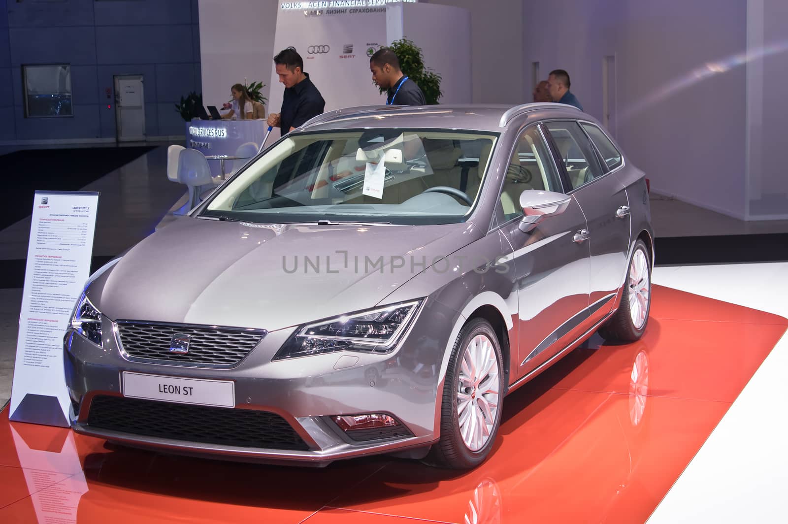 MOSCOW-SEPTEMBER 2: Seat Leon ST at the Moscow International Automobile Salon on September 2, 2014 in Moscow, Russia