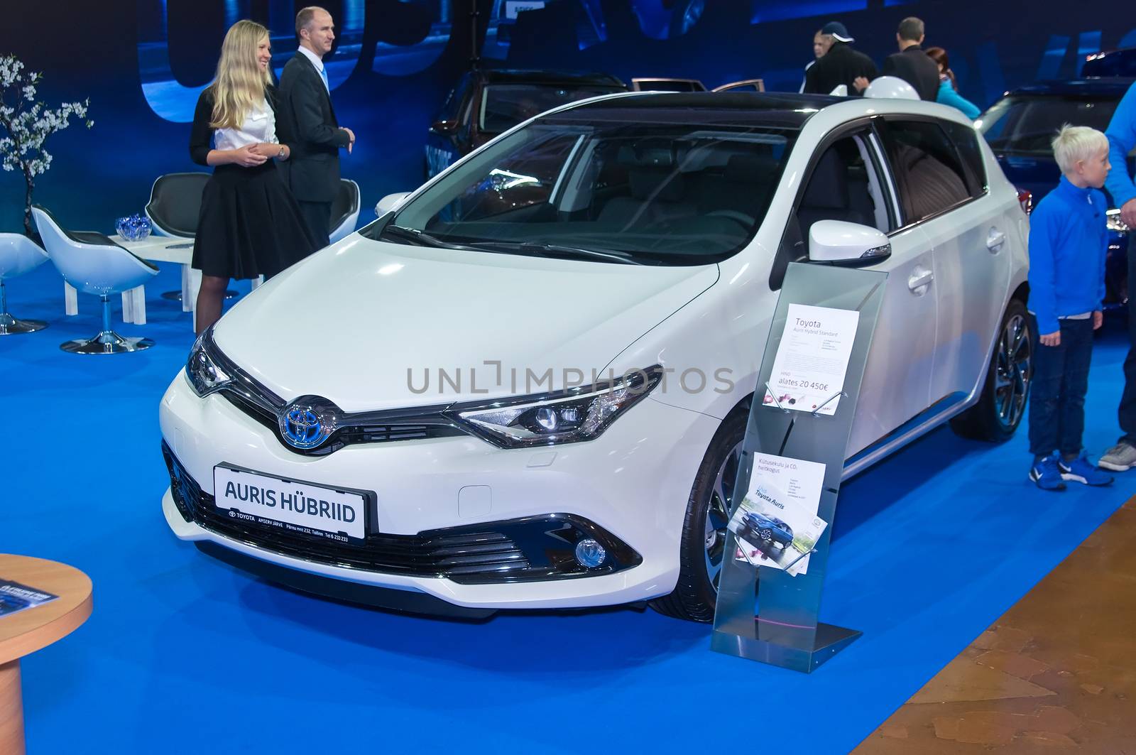 Tartu - September 26: Toyota Auris Hybrid at the Tartu Motoshow on September 26, 2015 in Tartu, Estonia