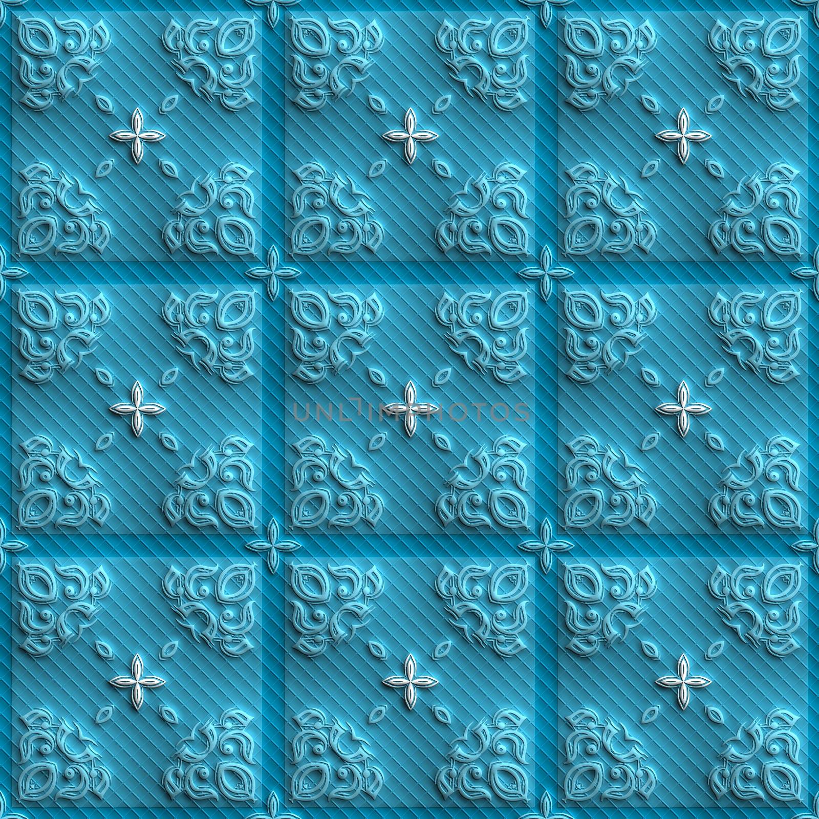 Plastic background tiles with embossed abstract ornament