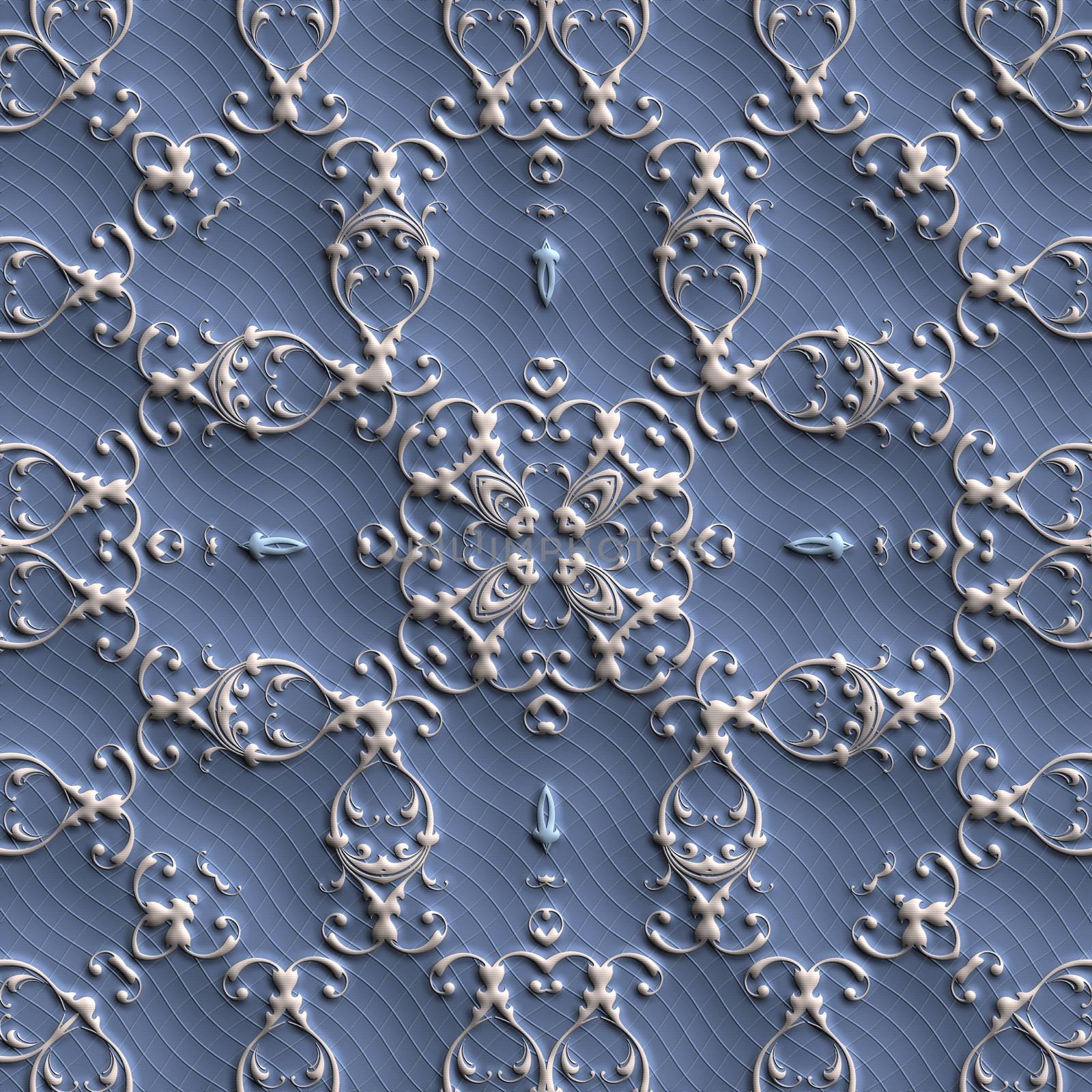 Plastic background tiles with embossed abstract ornament