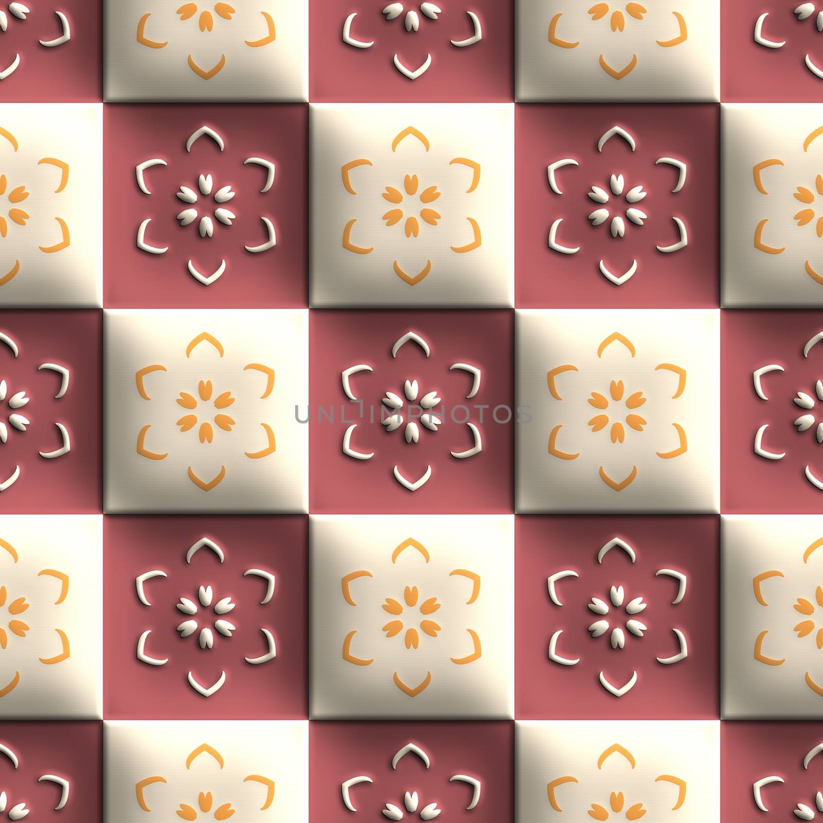 Plastic background tiles with embossed abstract ornament