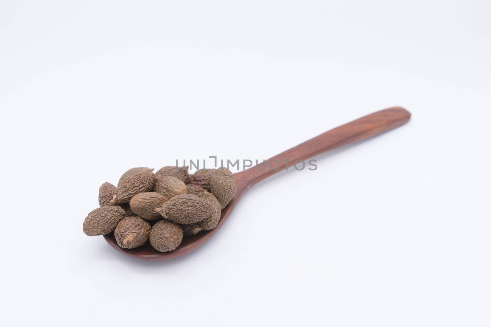 Sterculia lychnophora,Malva nut tree or Taiwan sweet gum tree in wooden spoon on white background