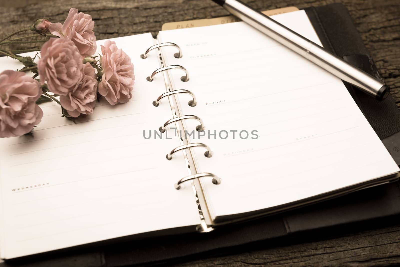 Diary note with rose on old wood  in vintage style by frank600