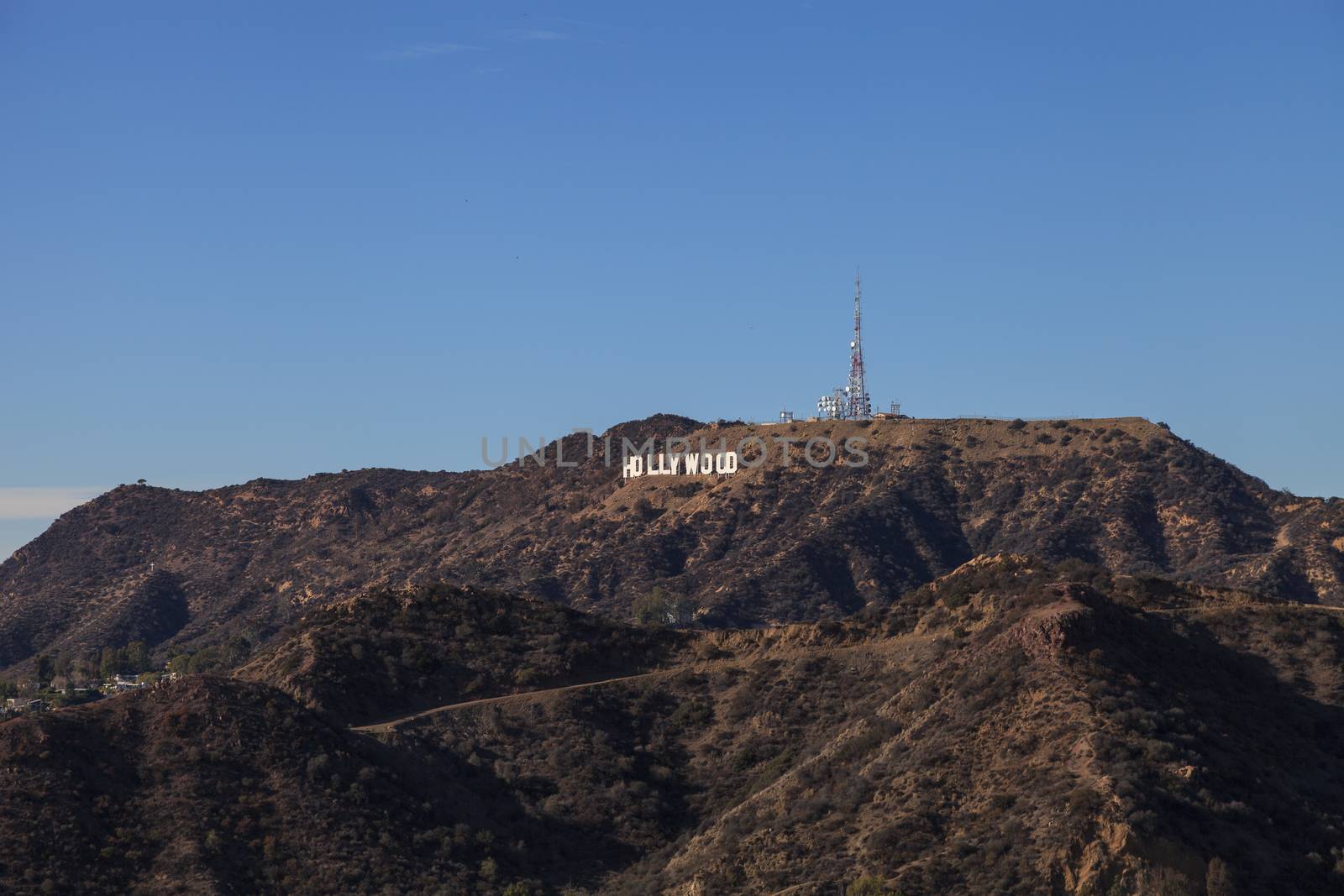 Los Angeles, California, January 1, 2016: Hollywood sign from a viewer, located in Mount Lee, stretches 45 feet tall and 350 feet long.