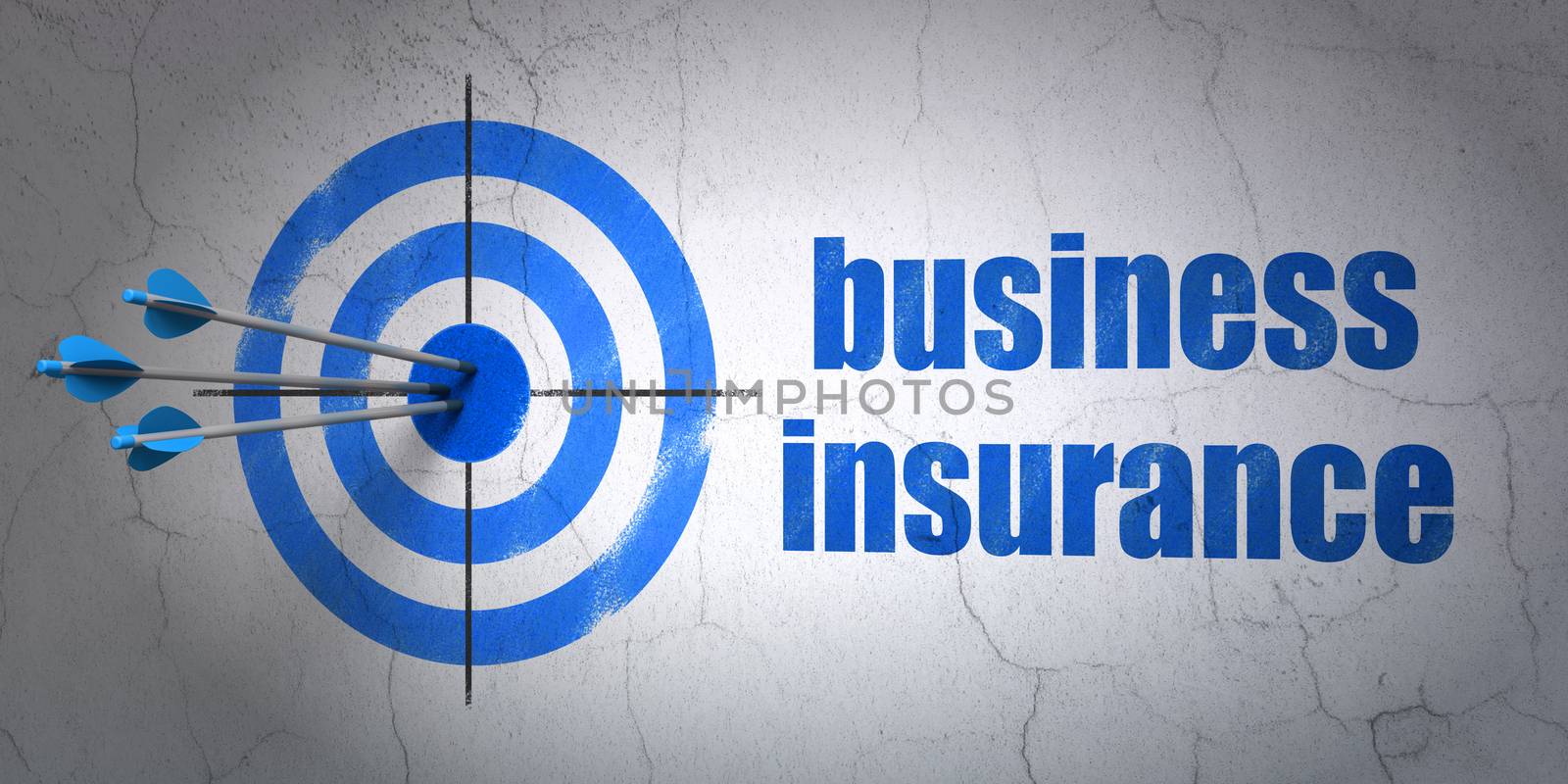 Success Insurance concept: arrows hitting the center of target, Blue Business Insurance on wall background