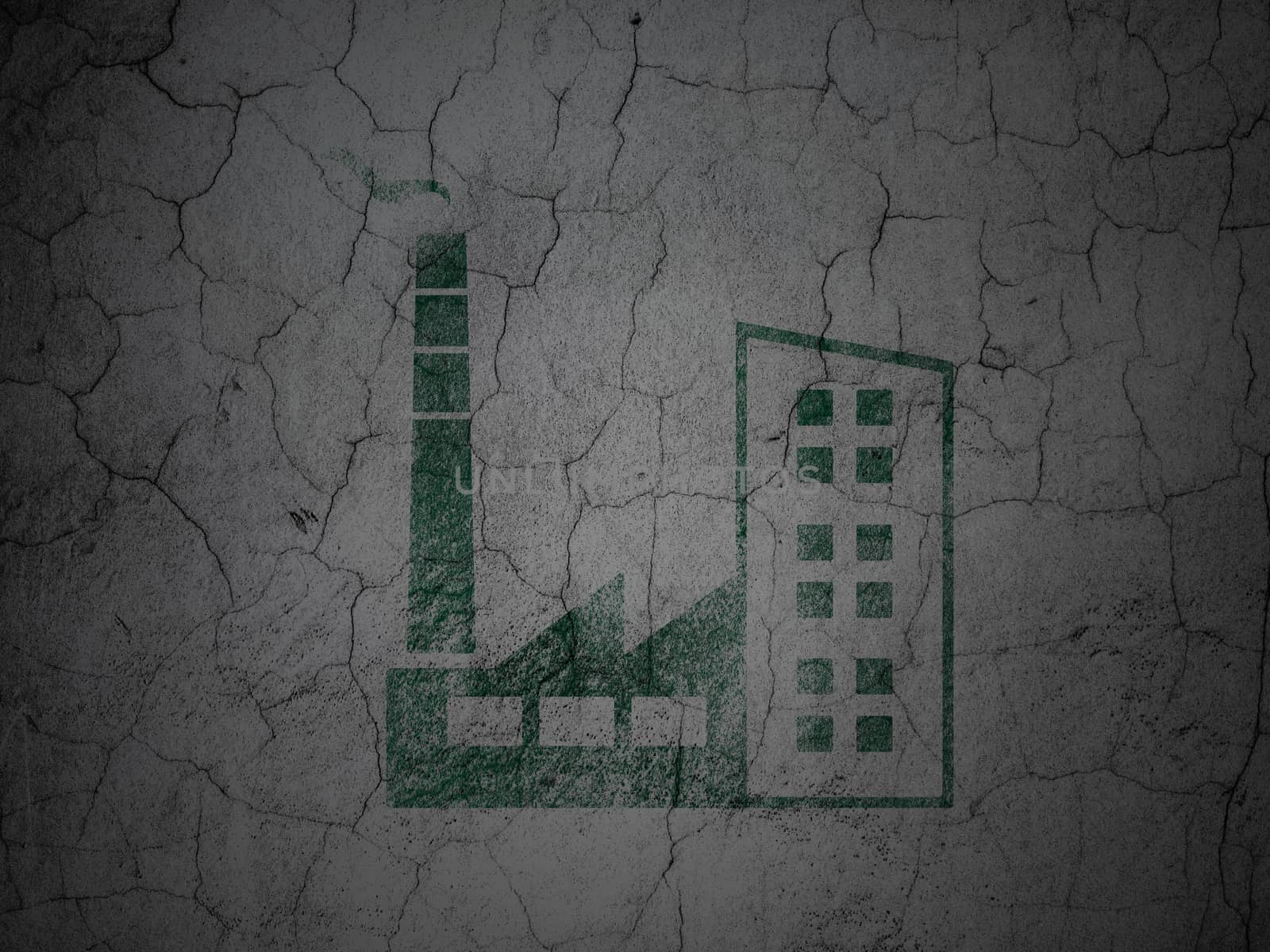 Industry concept: Green Industry Building on grunge textured concrete wall background