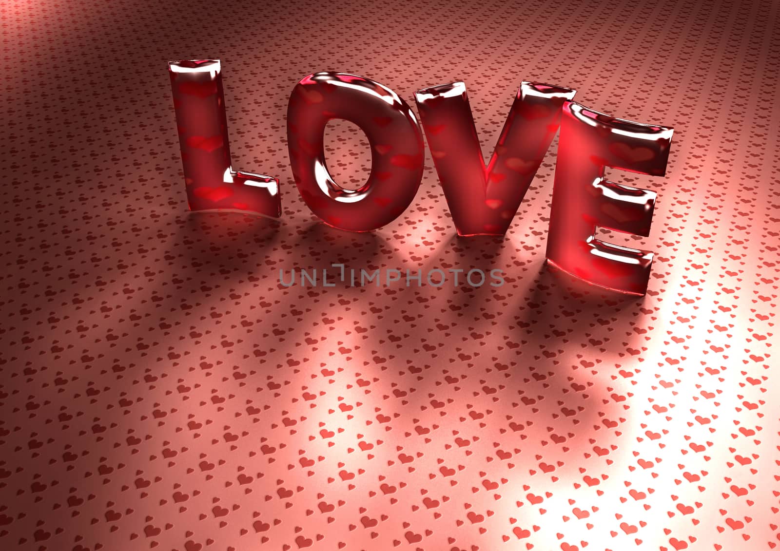 Dimensional inscription of LOVE from color letters