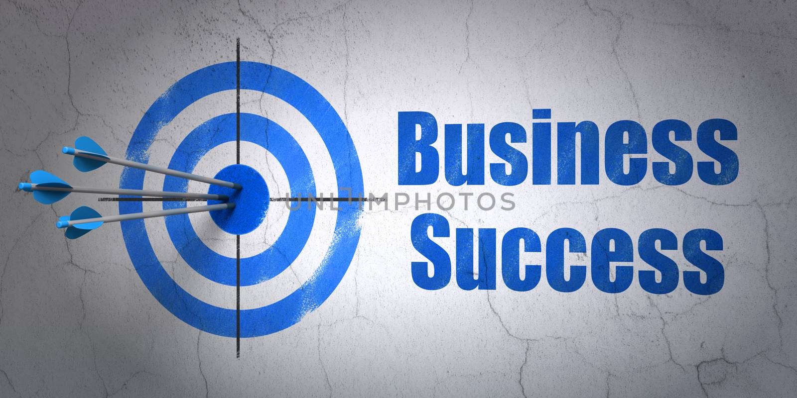 Success business concept: arrows hitting the center of target, Blue Business Success on wall background