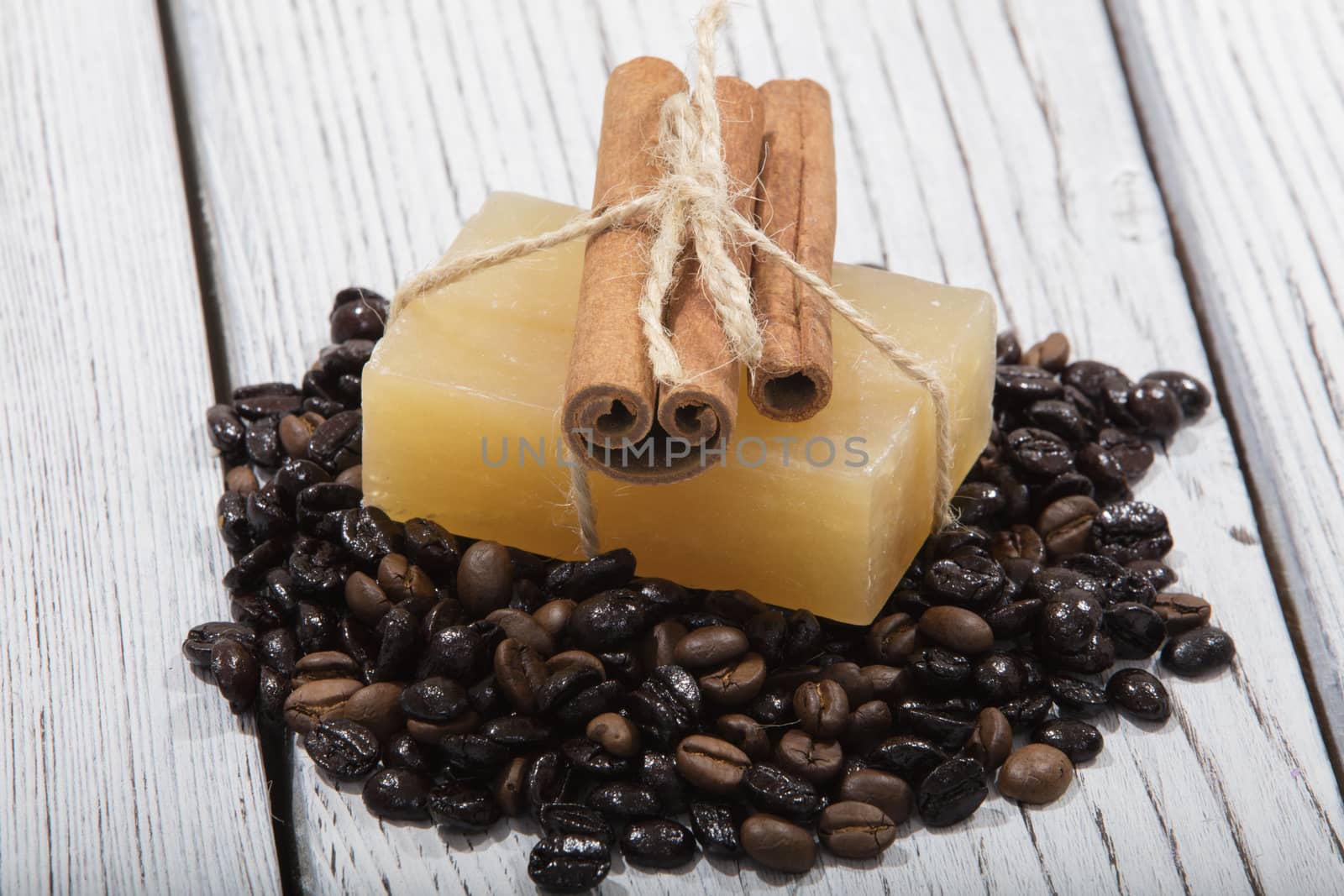 handmade coffee scented soap on wooden background