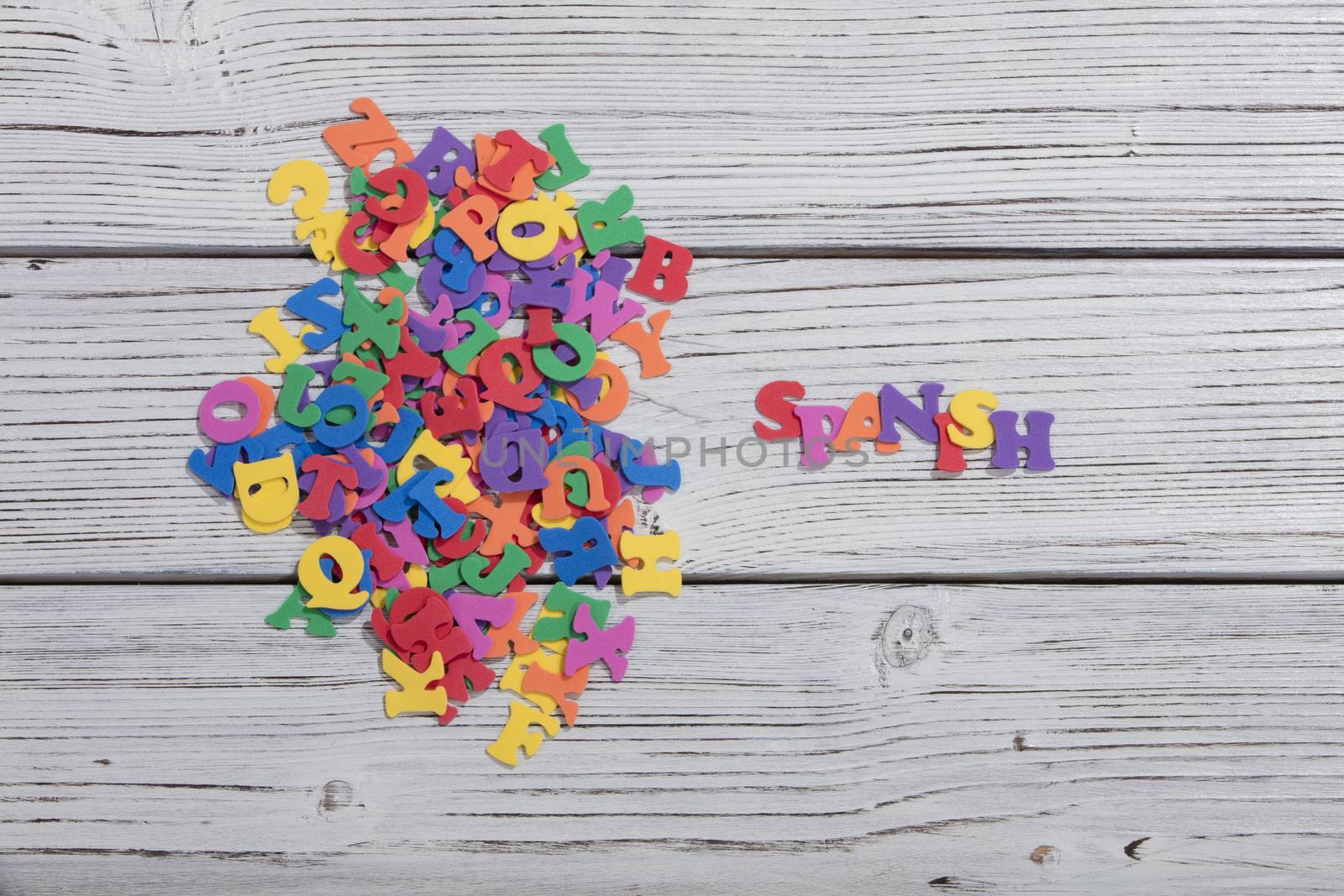 the colorful words play made with colorful letters over white wooden board by senkaya