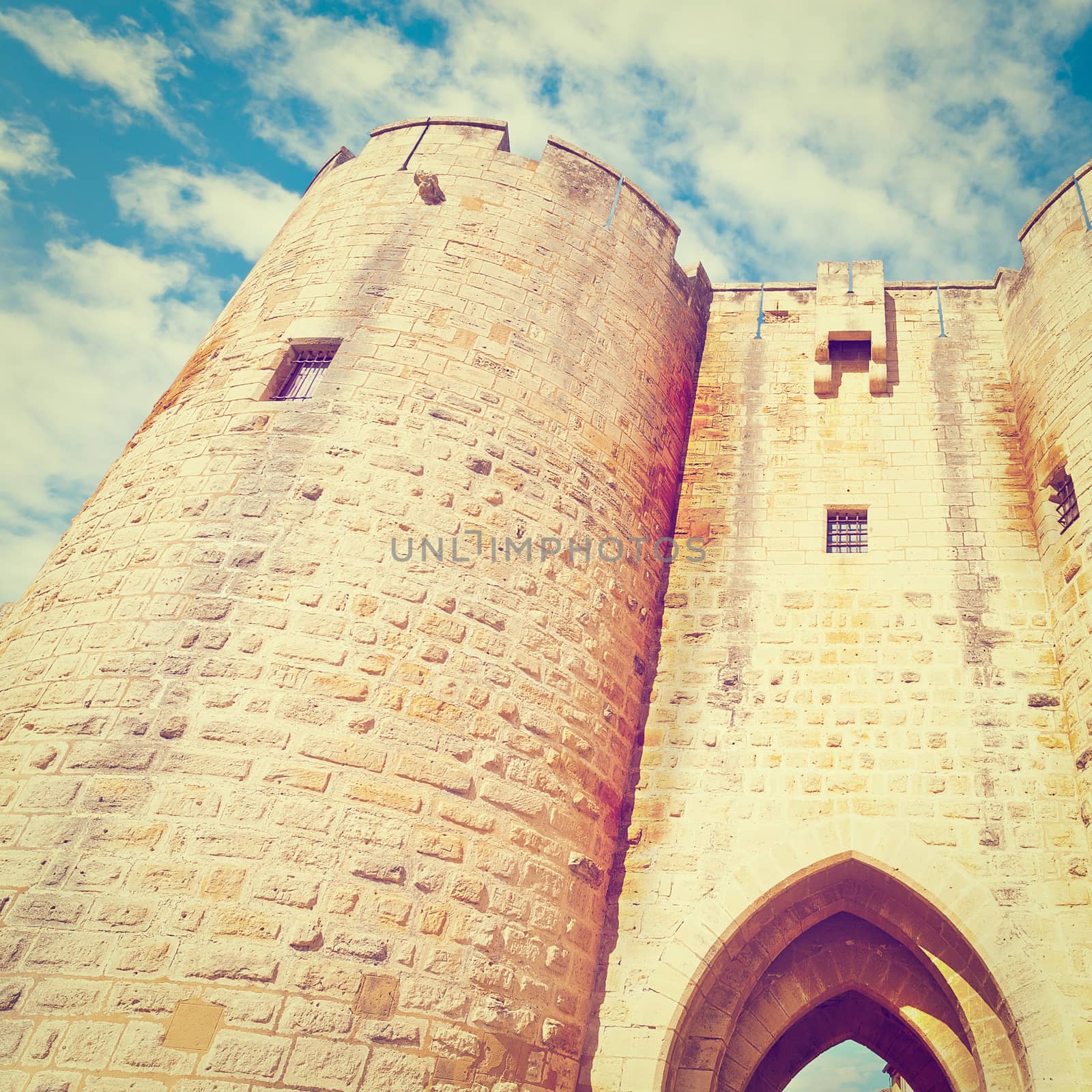Crusader Fortress of Aigues Mortes in France, Vintage Style Toned Picture