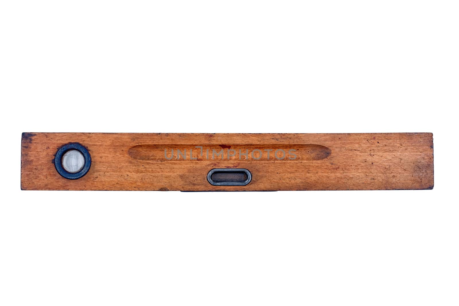 Old wooden spirit level isolated on a white background