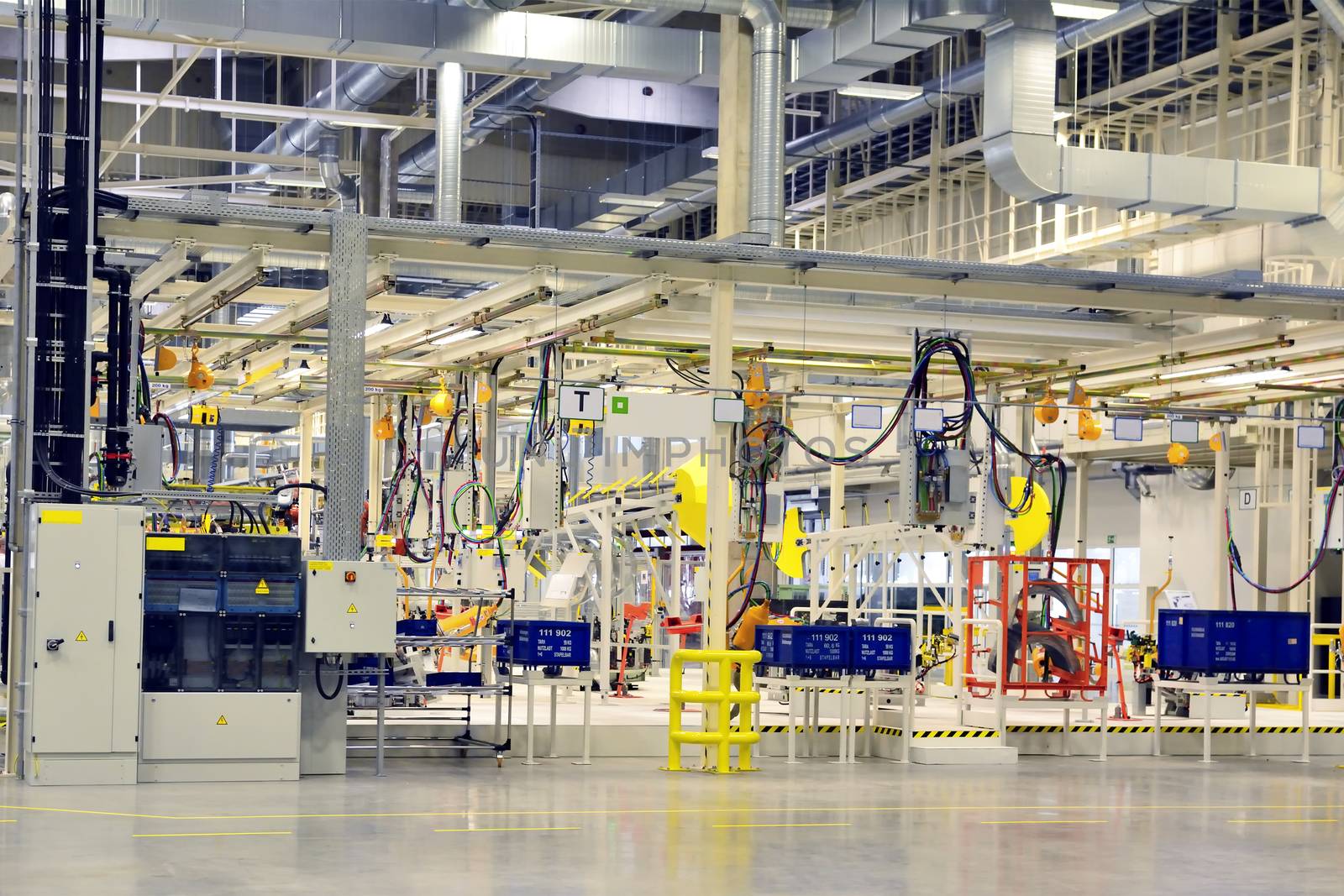 Part of the welding in a large new automobile factory