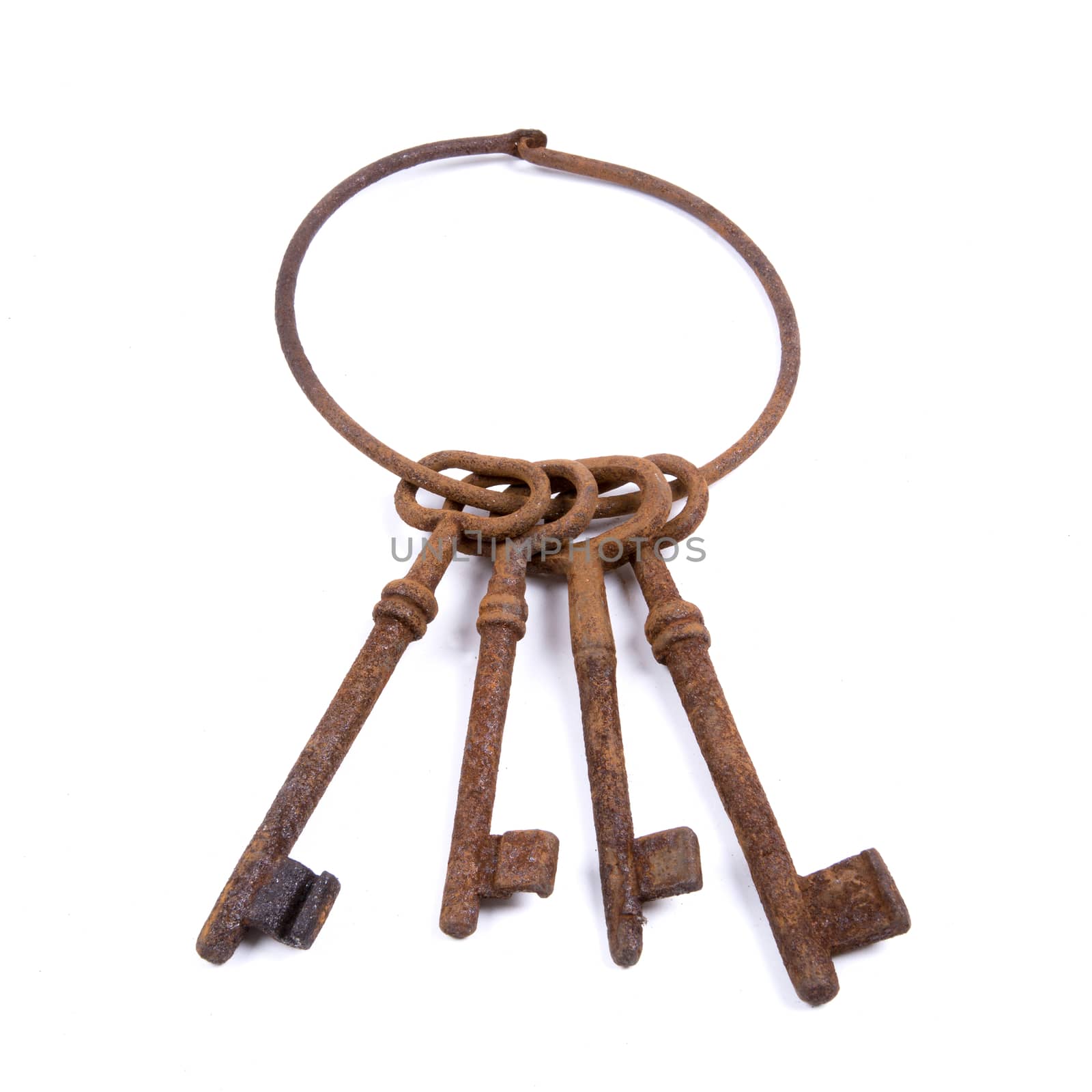 Rusty keys isolated on a white background