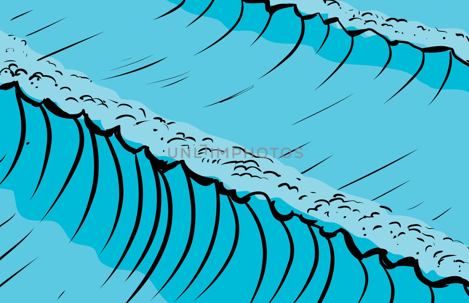 Tall ocean waves as sketched background illustration