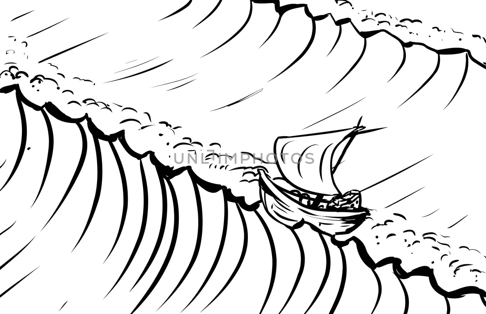 Outlined ship and tidal waves by TheBlackRhino