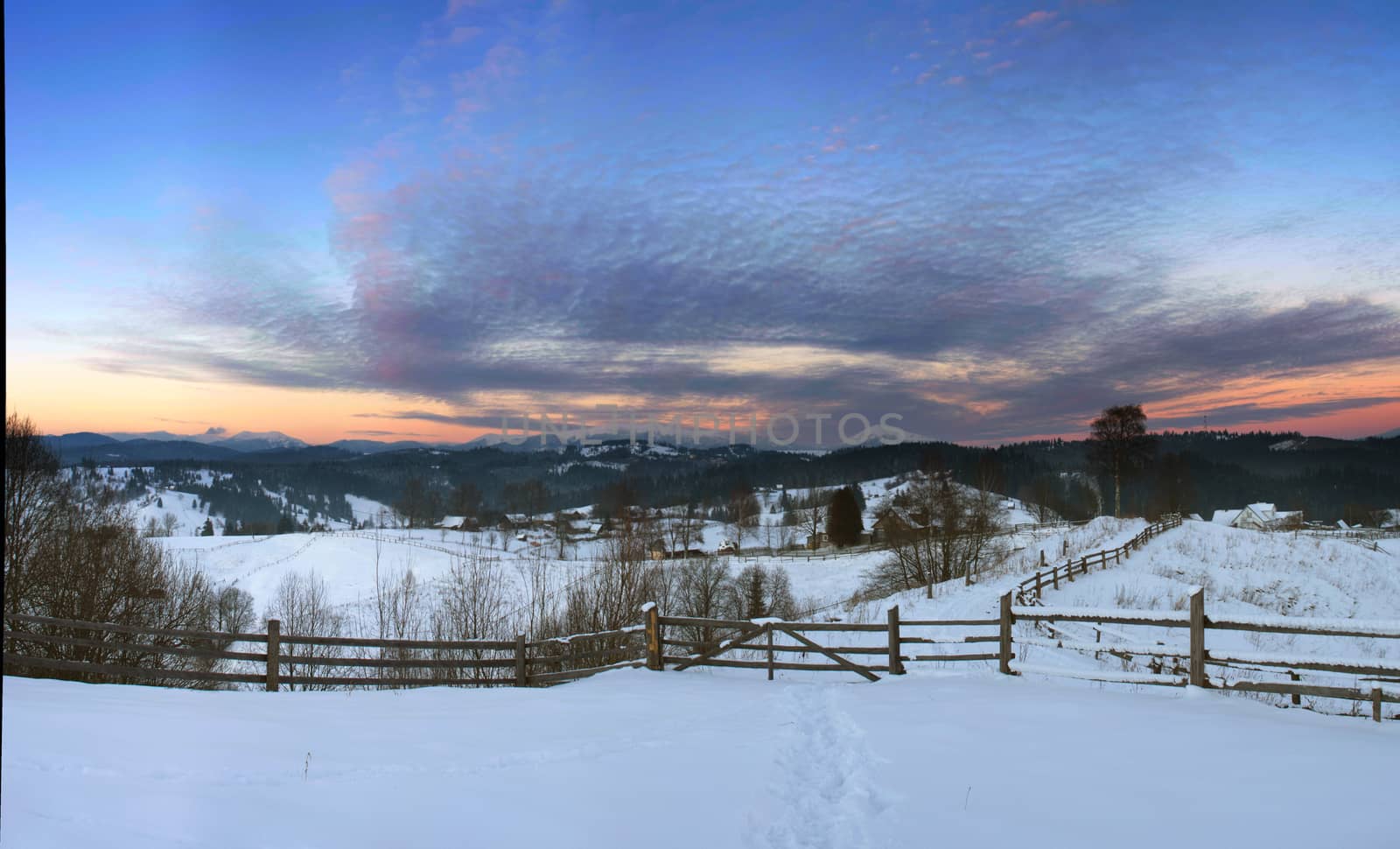 Sunrise in winter mountains . Sunrise in Carpathian Mountains, Ukraine