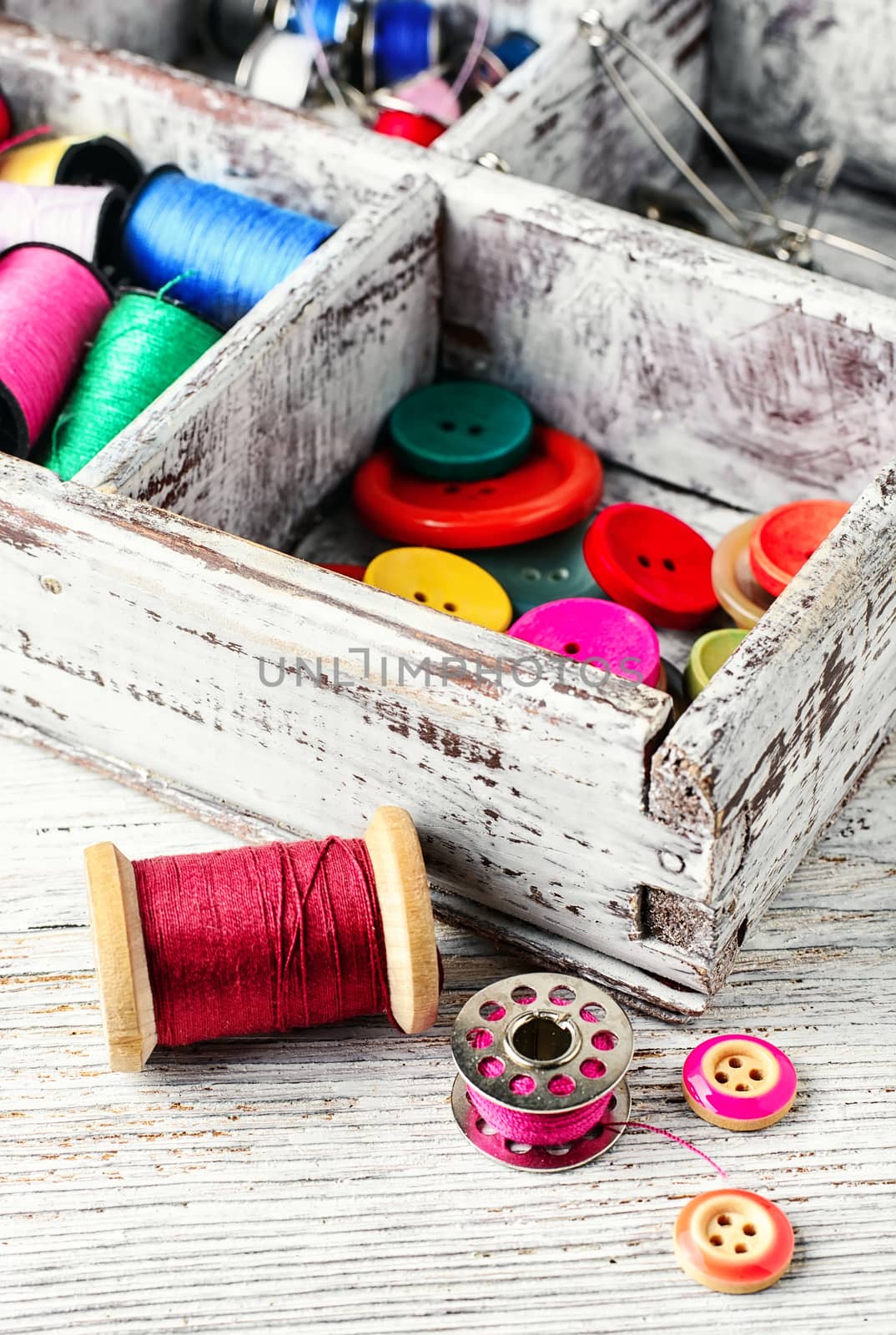 Thread and buttons with beads sewing and needlework